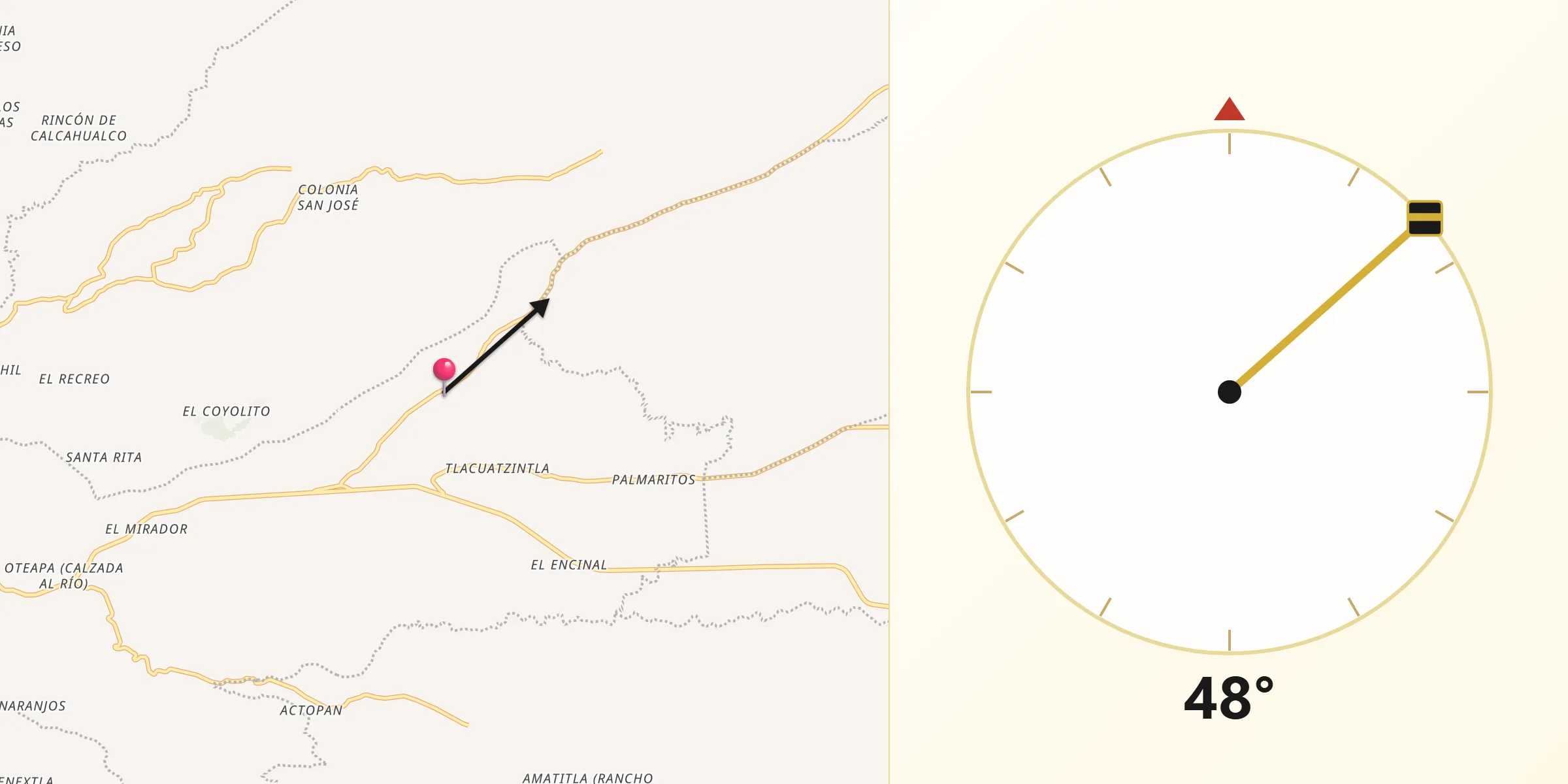 Dirección de la Qibla desde Mata de Indio