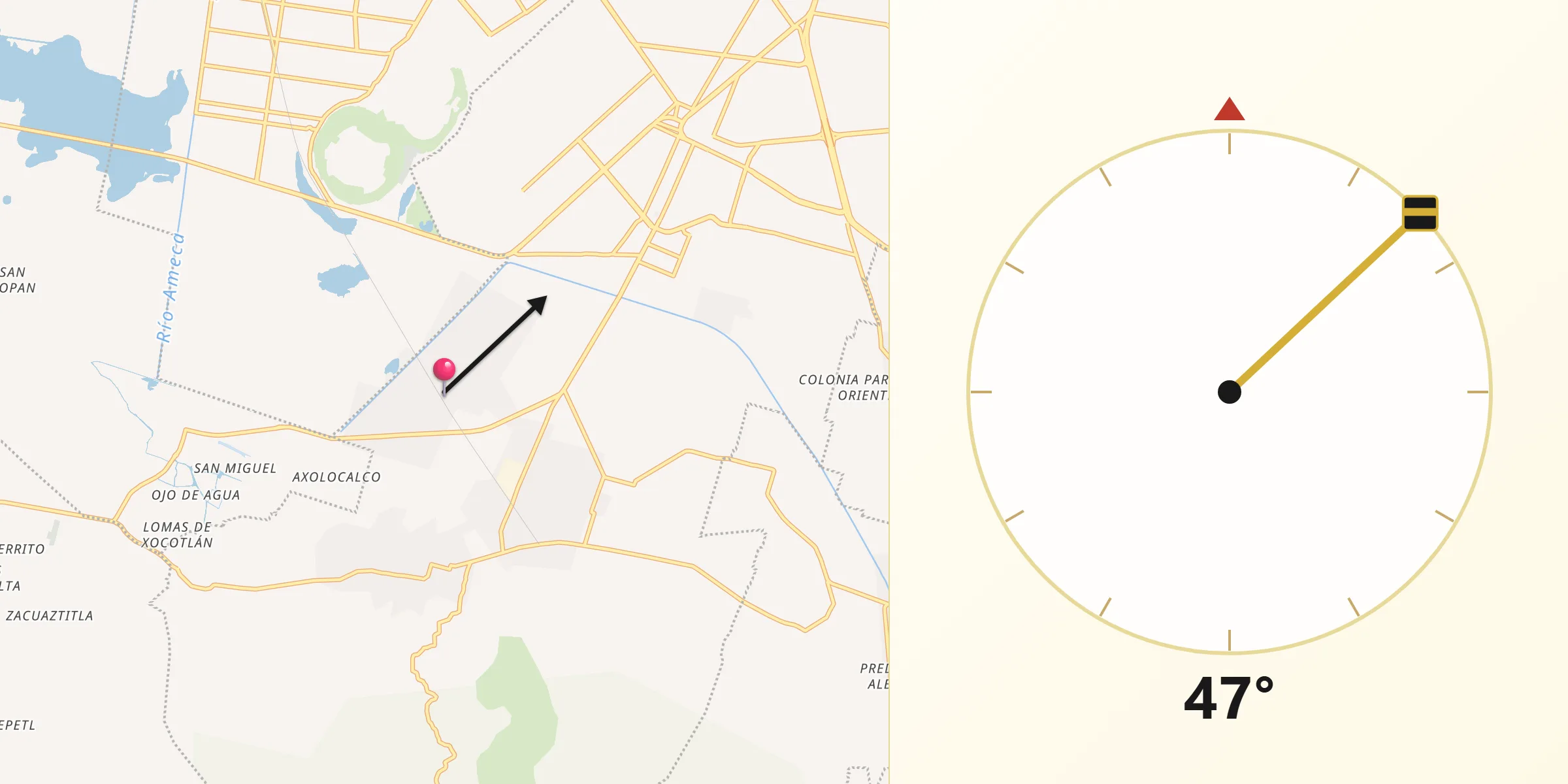 Dirección de la Qibla desde Barrio de Guadalupe