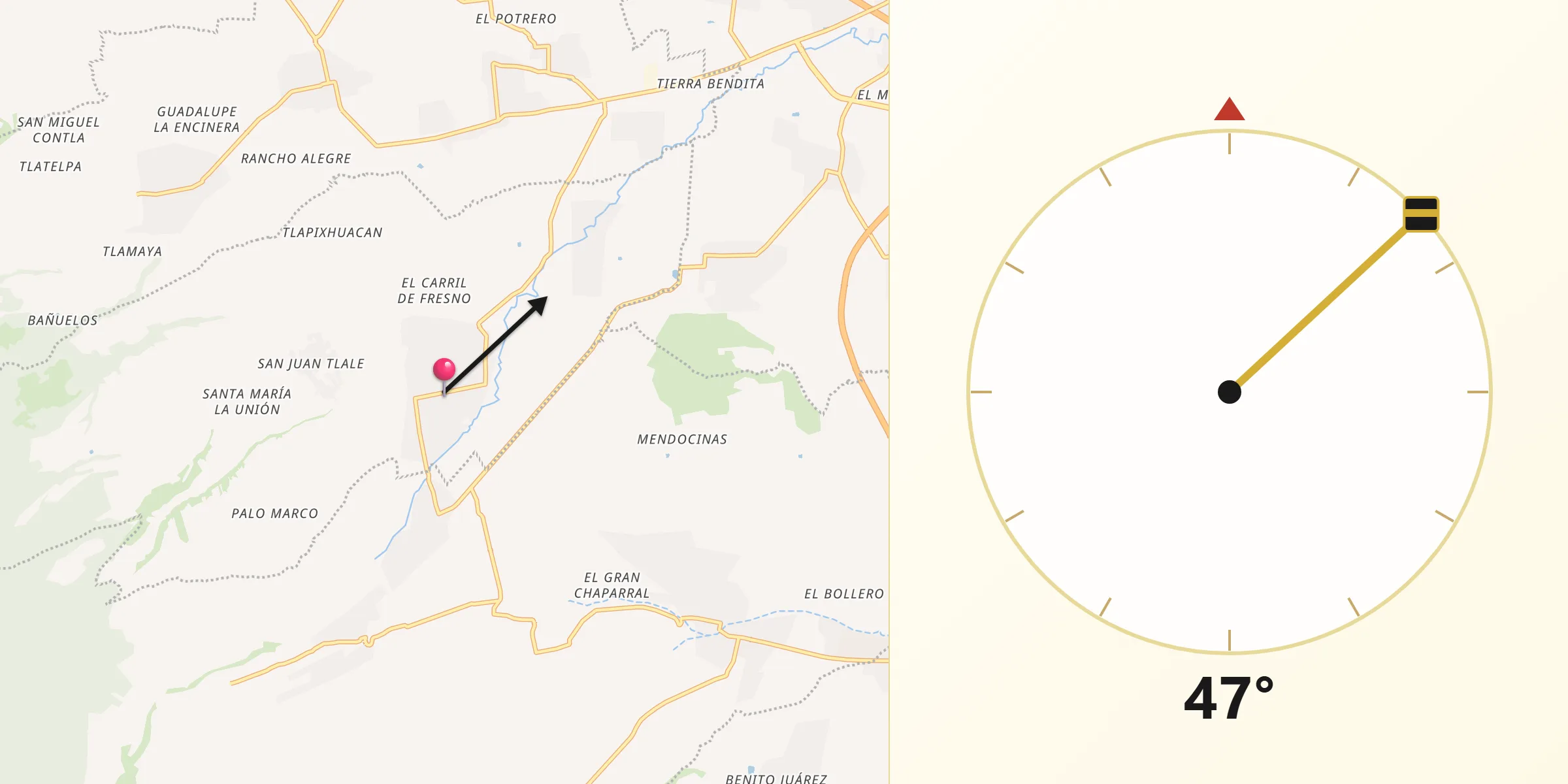 Dirección de la Qibla desde Teotlaltzingo