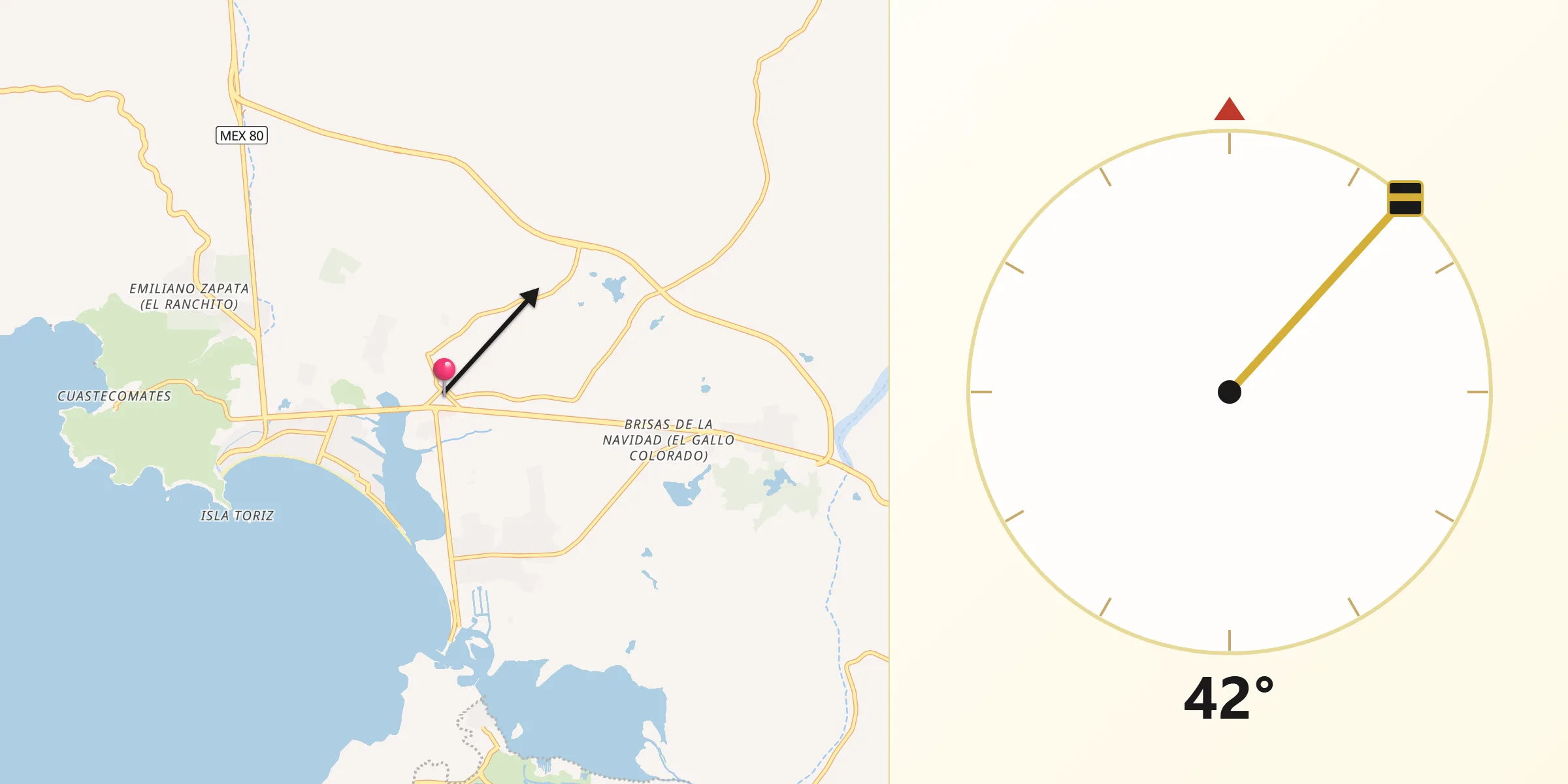 Dirección de la Qibla desde Jaluco