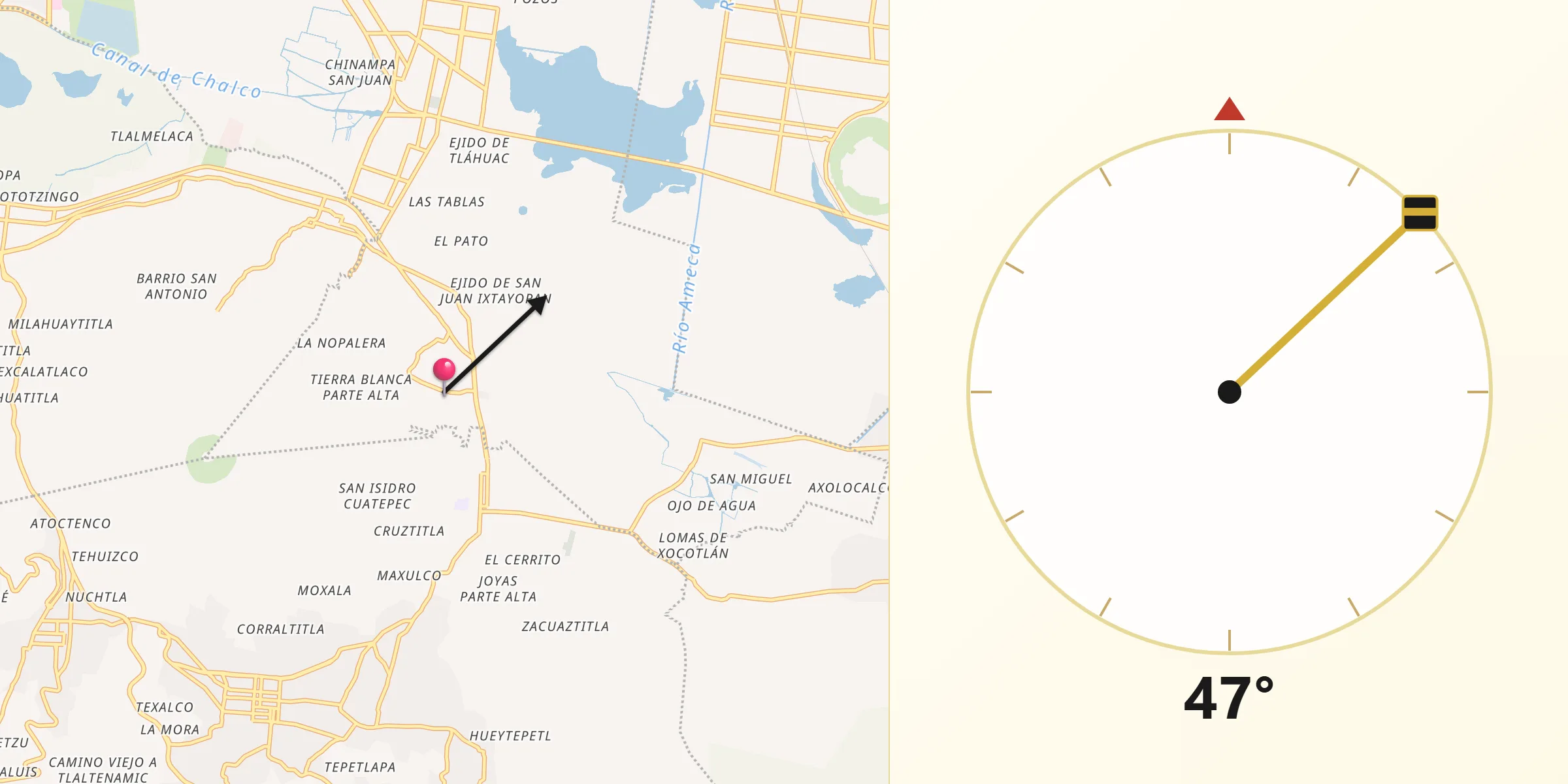 Dirección de la Qibla desde Ixtayopan