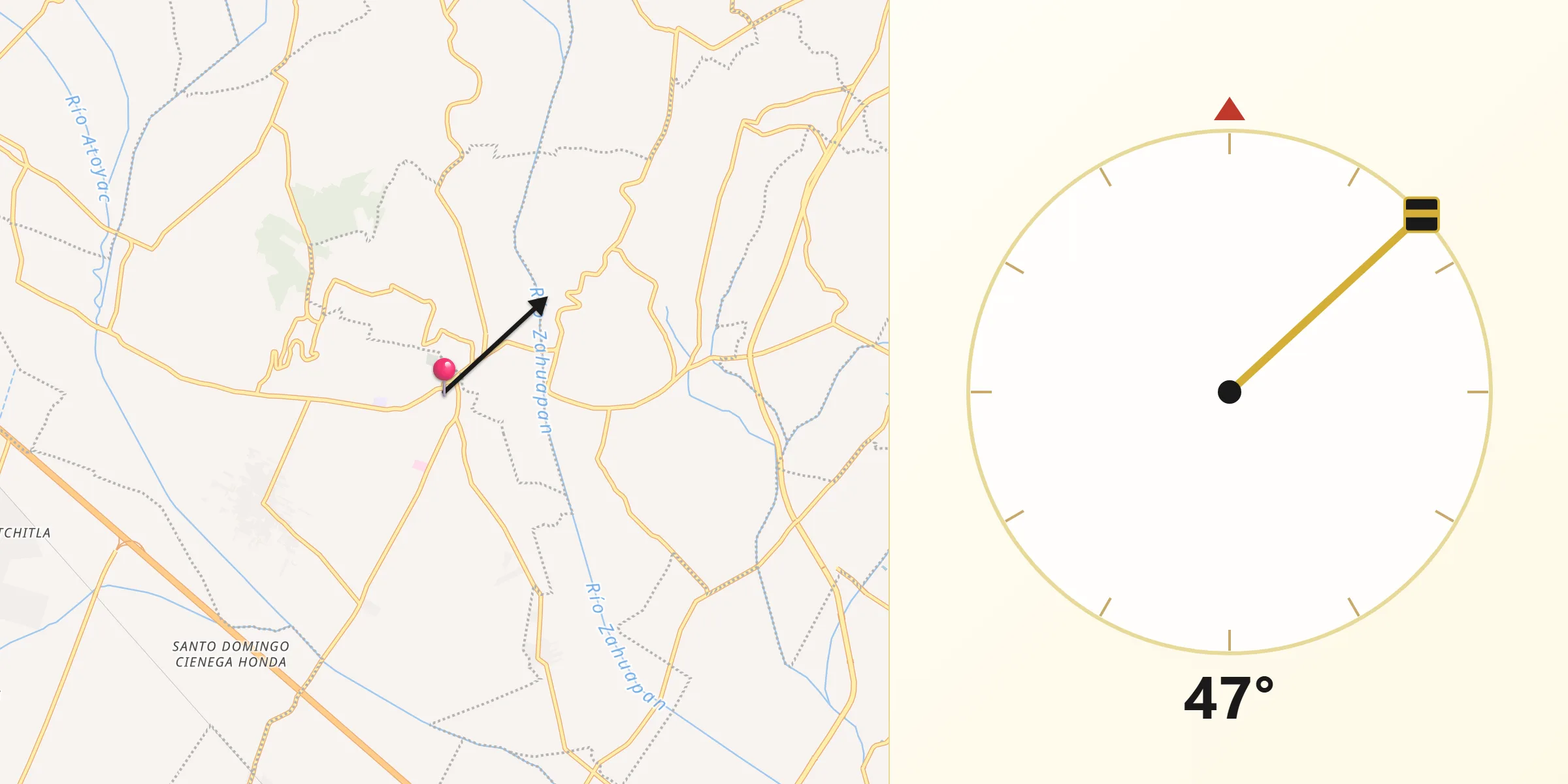 Dirección de la Qibla desde Natívitas