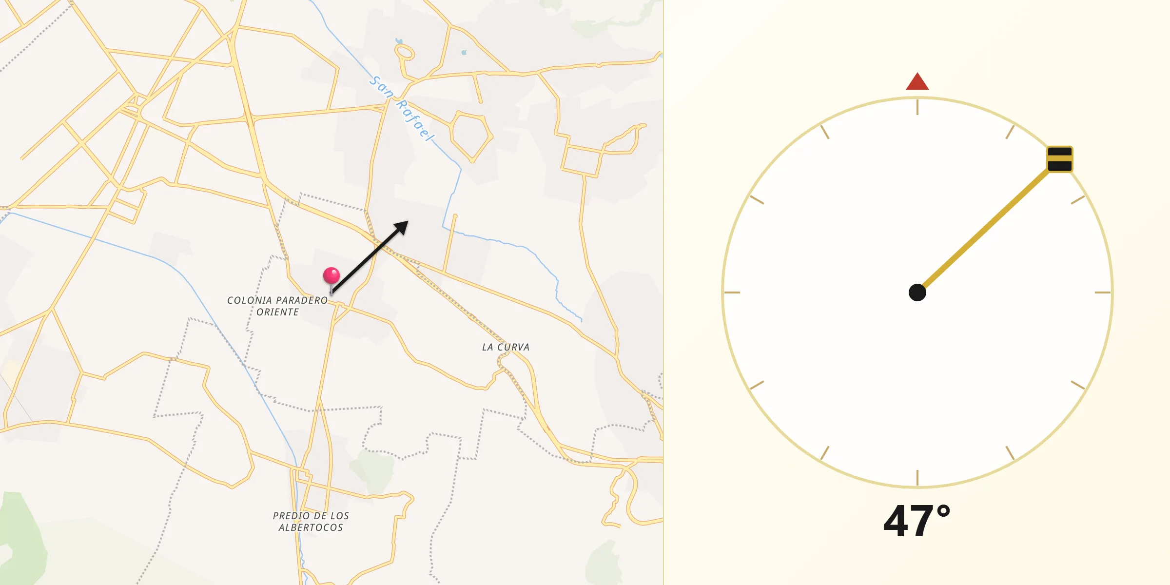 Dirección de la Qibla desde Cocotitlán