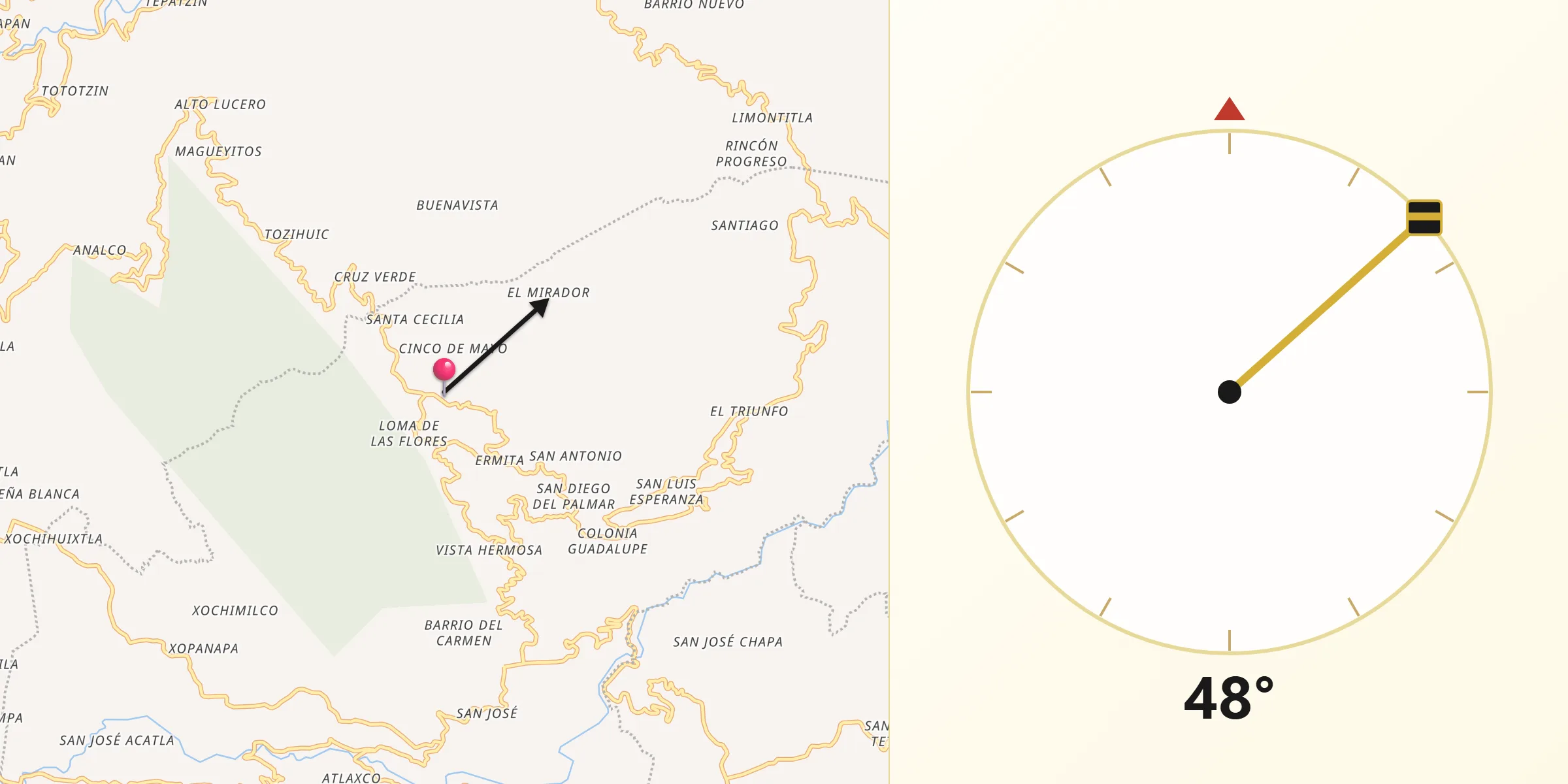 Dirección de la Qibla desde Huaxcaleca