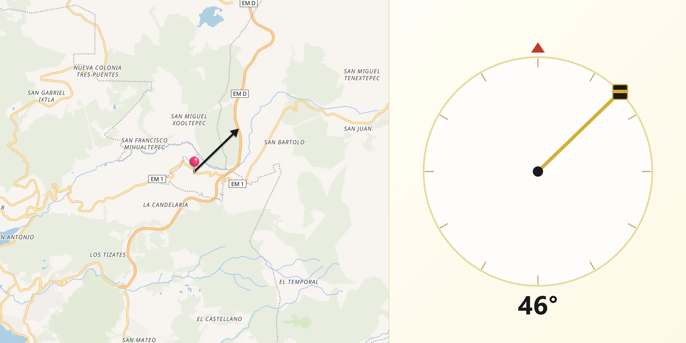 Dirección de la Qibla desde Polvillos (San Bartolo Quinta Sección)