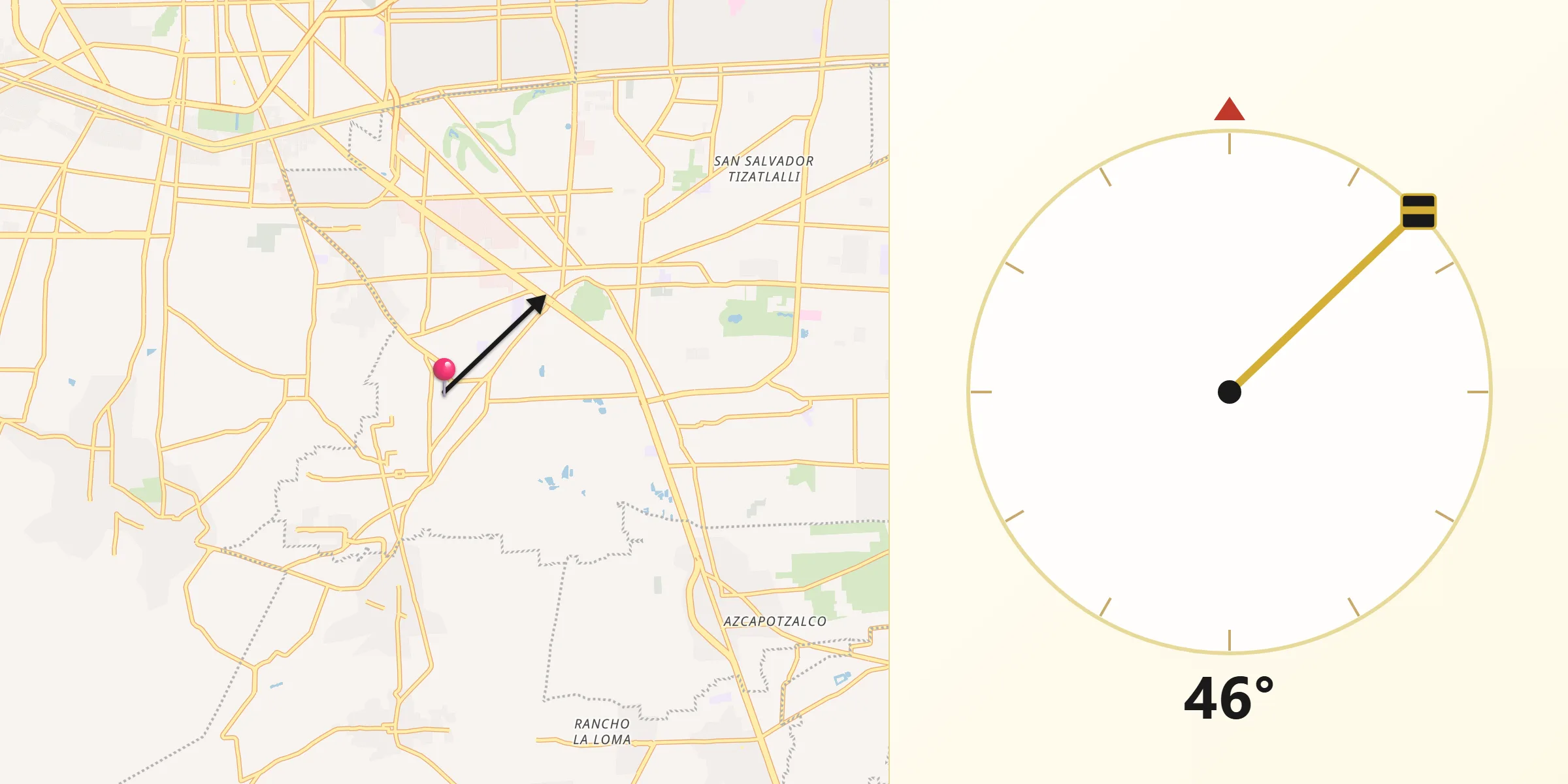 Dirección de la Qibla desde Santa María Magdalena Ocotitlán
