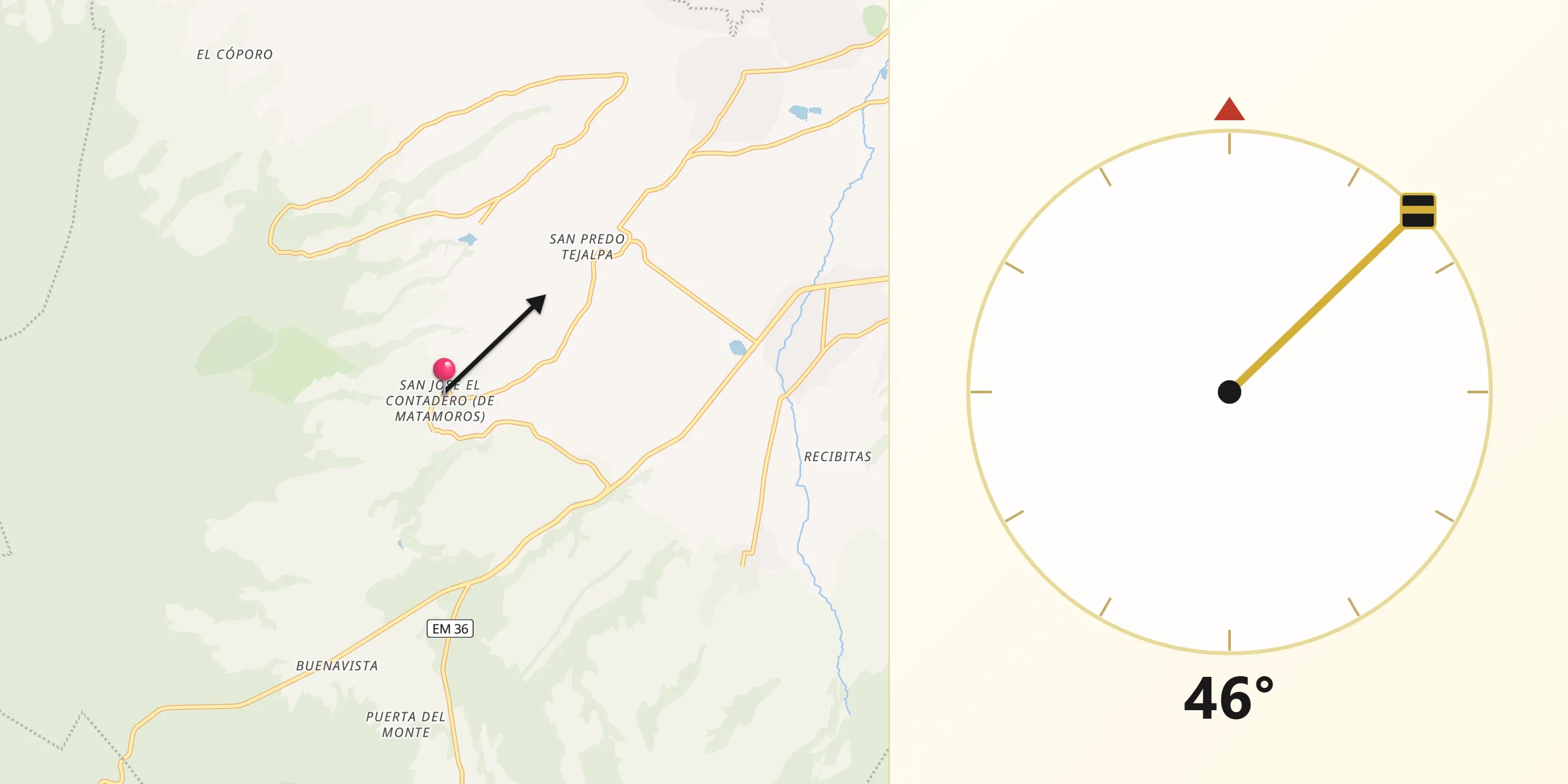 Dirección de la Qibla desde El Contadero de Matamoros