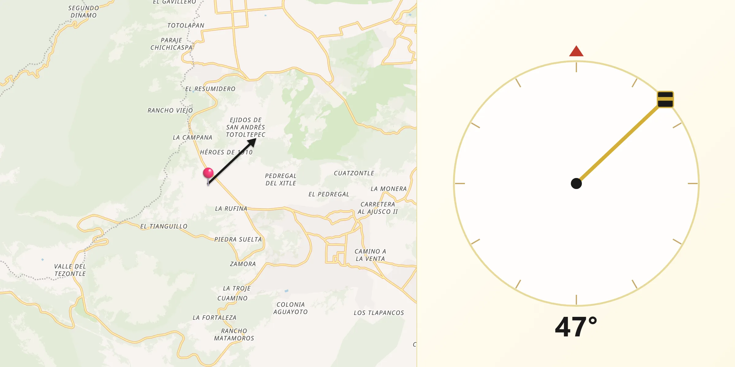Dirección de la Qibla desde Lomas de Tepemecatl