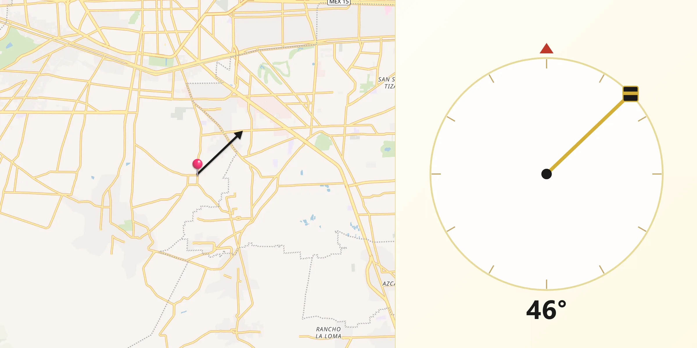 Dirección de la Qibla desde San Felipe Tlalmimilolpan