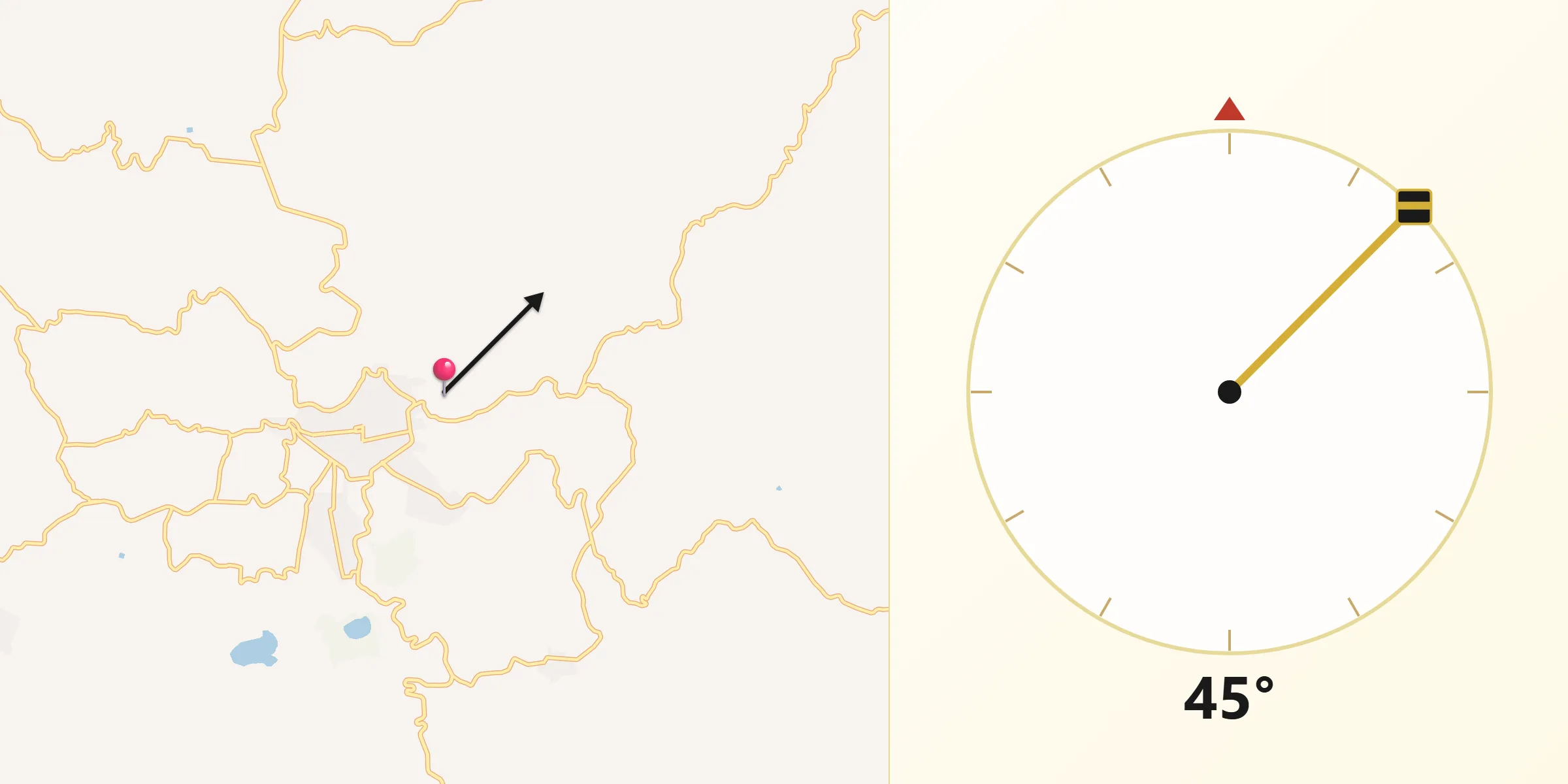 Dirección de la Qibla desde Tacámbaro