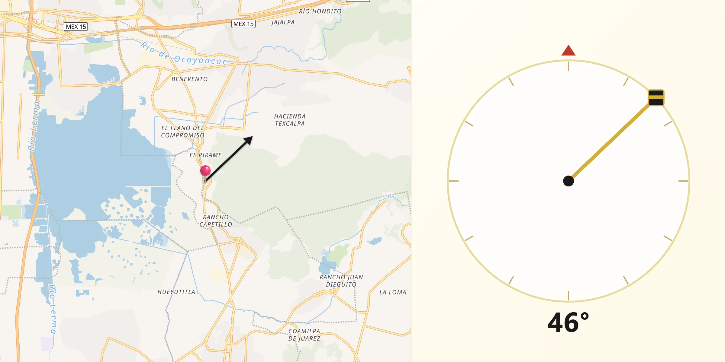 Dirección de la Qibla desde Colonia el Pirame