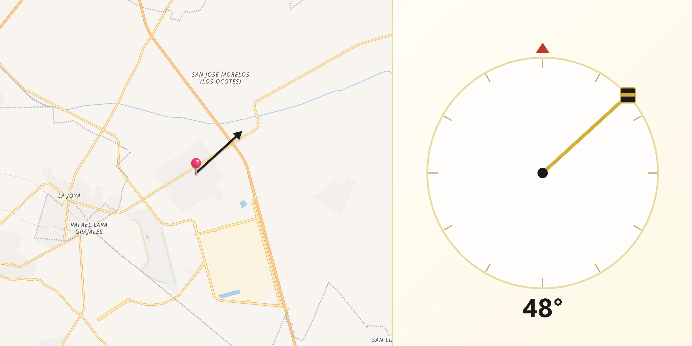 Dirección de la Qibla desde San José Chiapa