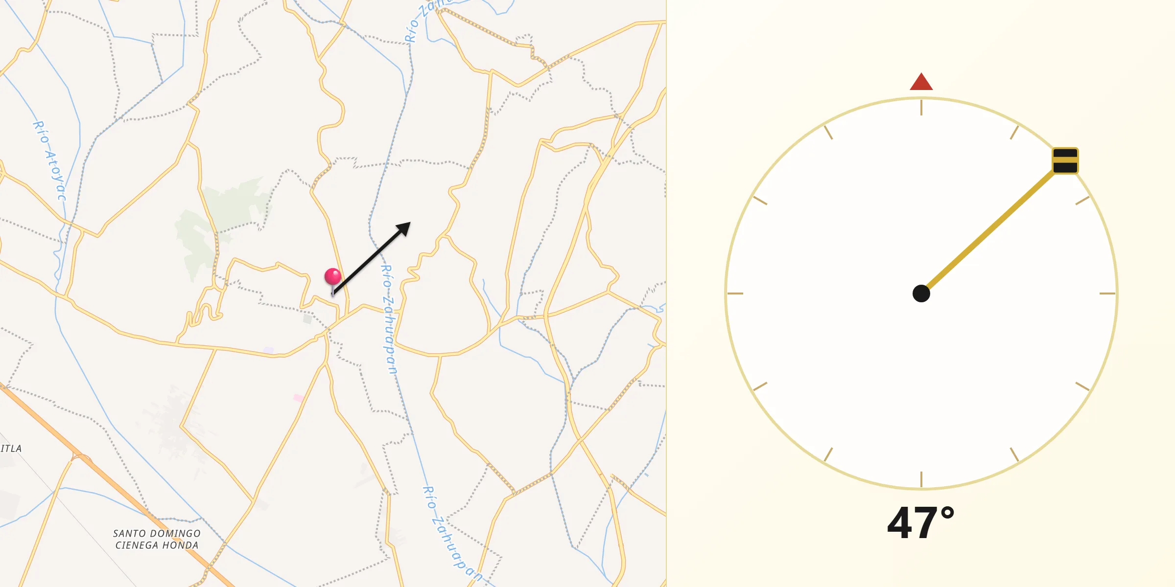 Dirección de la Qibla desde Santa Apolonia Teacalco