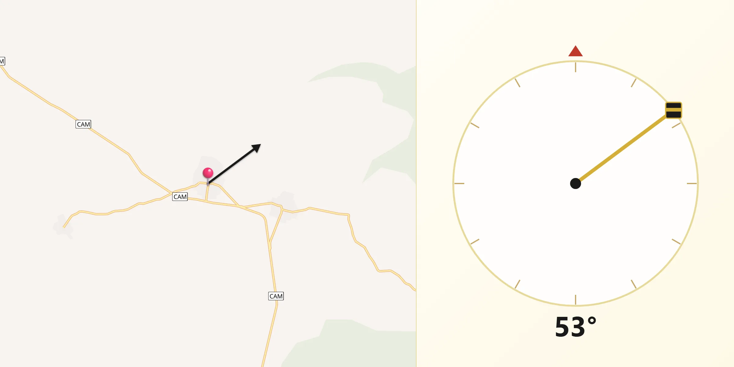 Dirección de la Qibla desde Ukúm