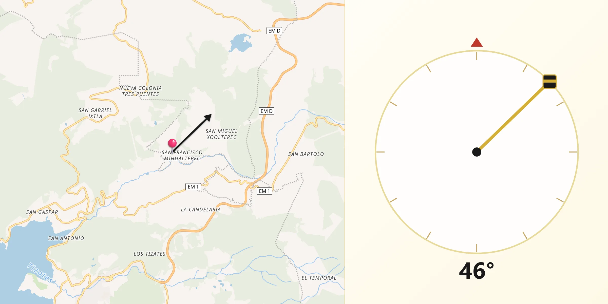 Dirección de la Qibla desde San Francisco Mihualtepec