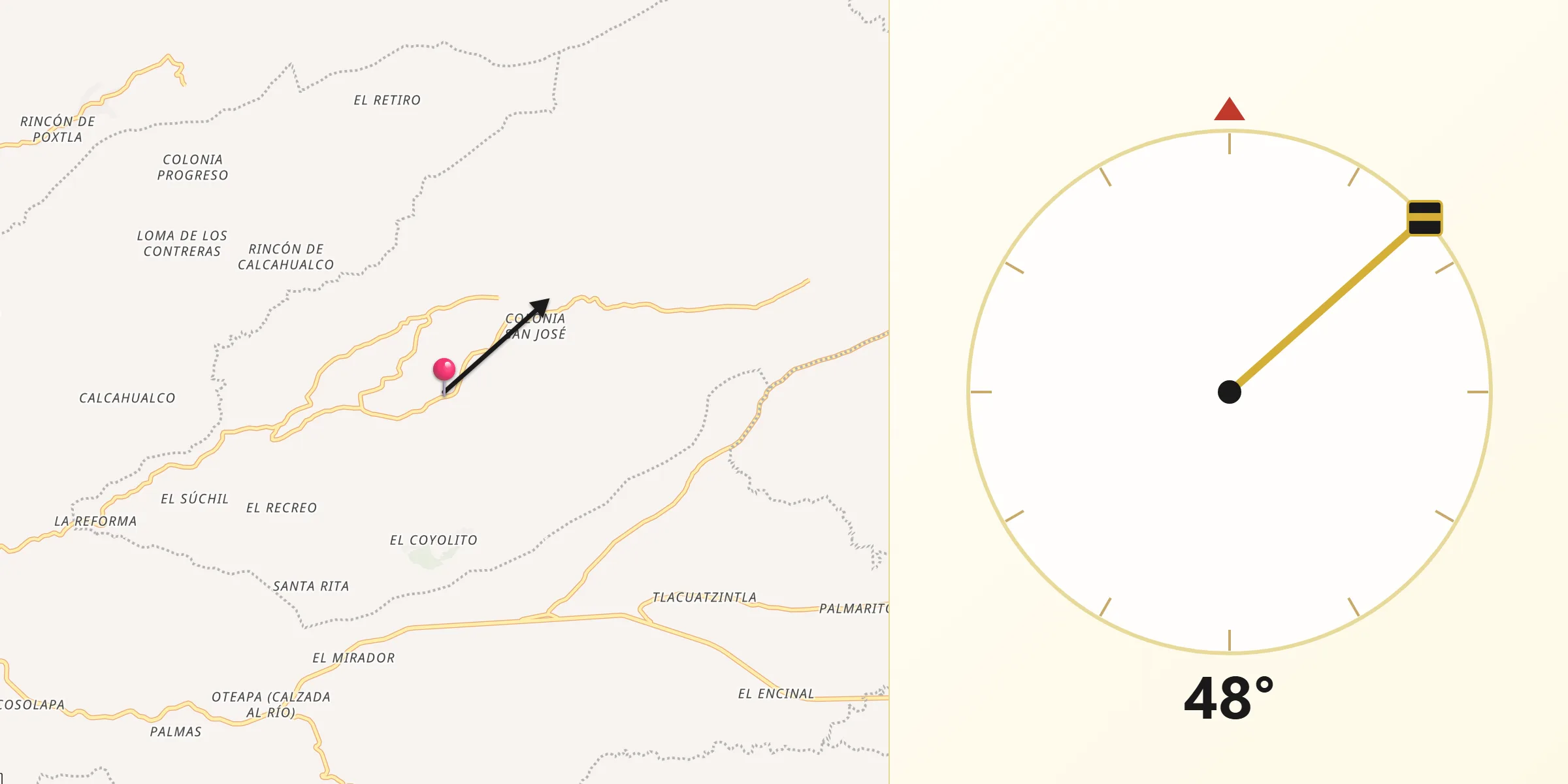 Dirección de la Qibla desde Tenampa