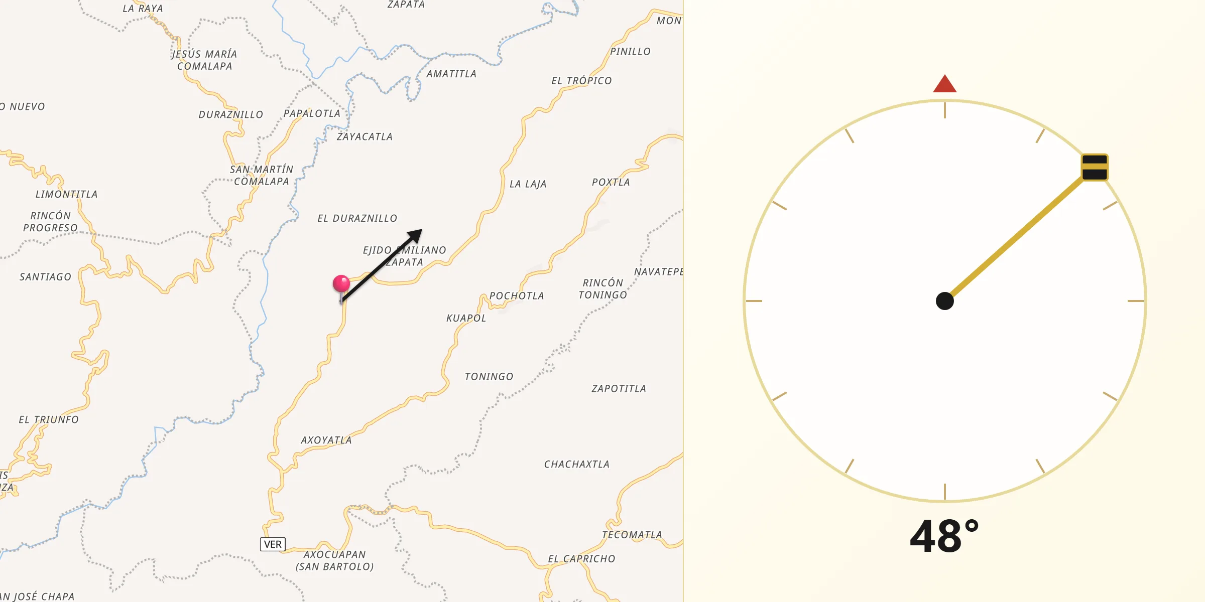 Dirección de la Qibla desde Ohuapan