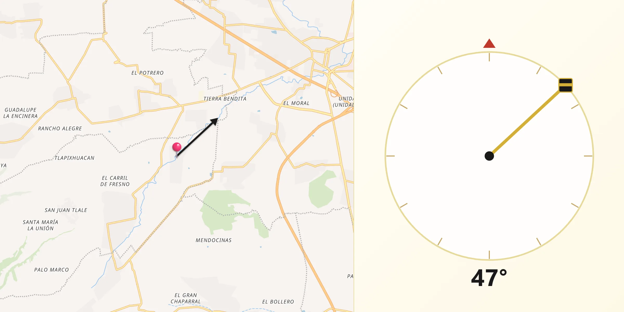 Dirección de la Qibla desde San Matías Atzala