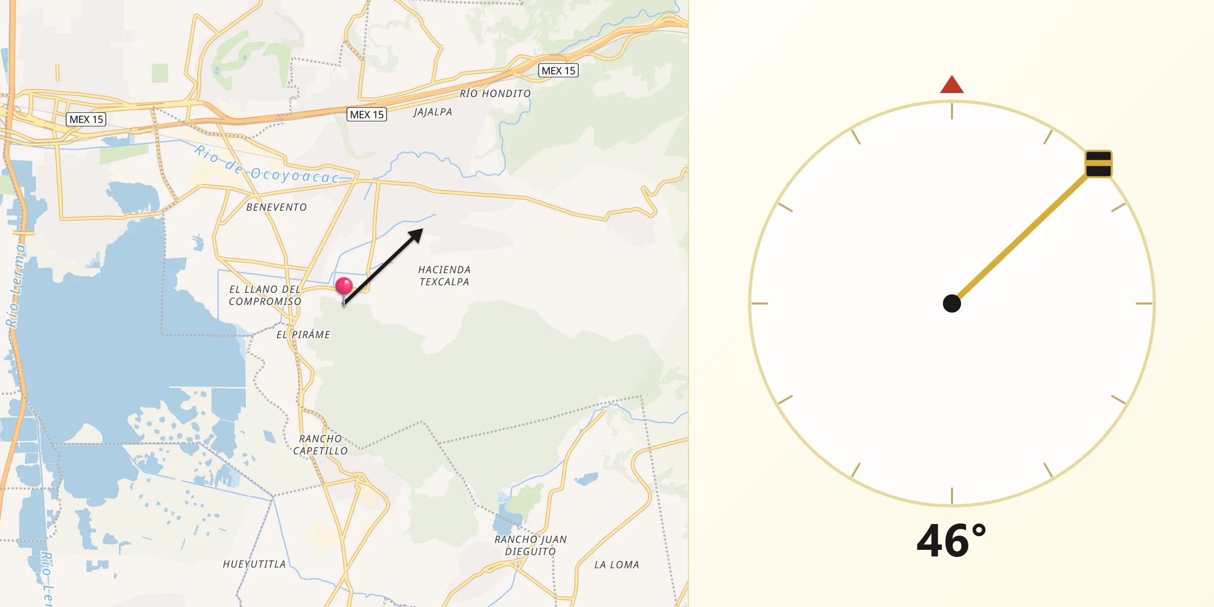 Dirección de la Qibla desde El Pedregal de Guadalupe Hidalgo