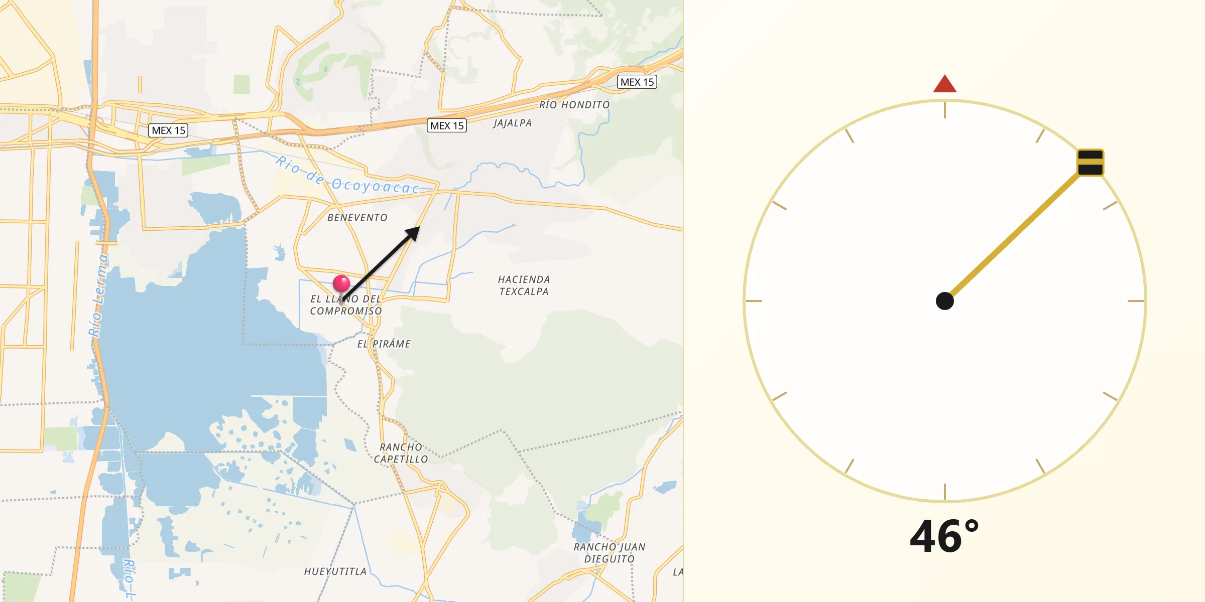 Dirección de la Qibla desde El Llano del Compromiso