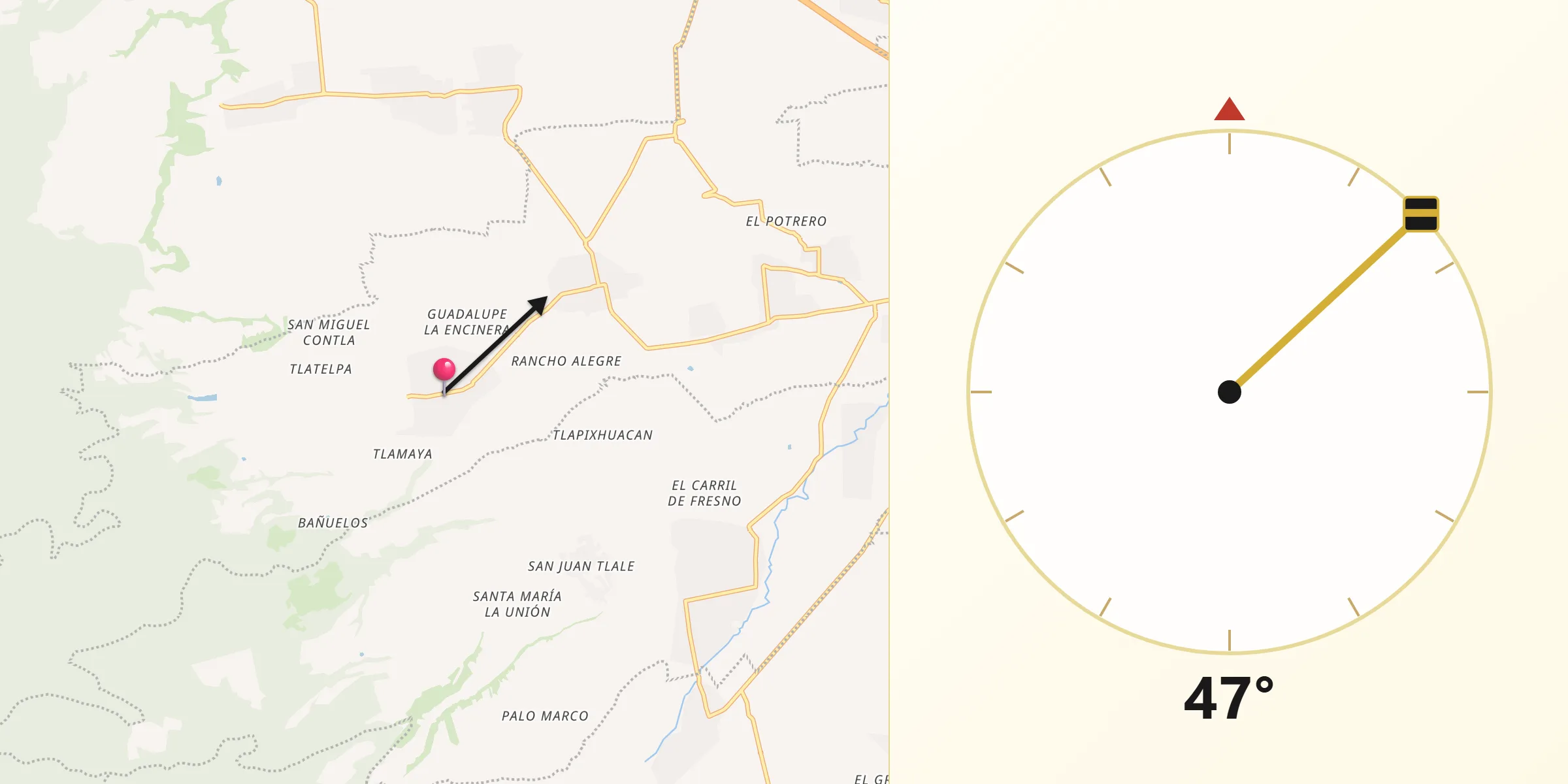 Dirección de la Qibla desde San Andrés Hueyacatitla