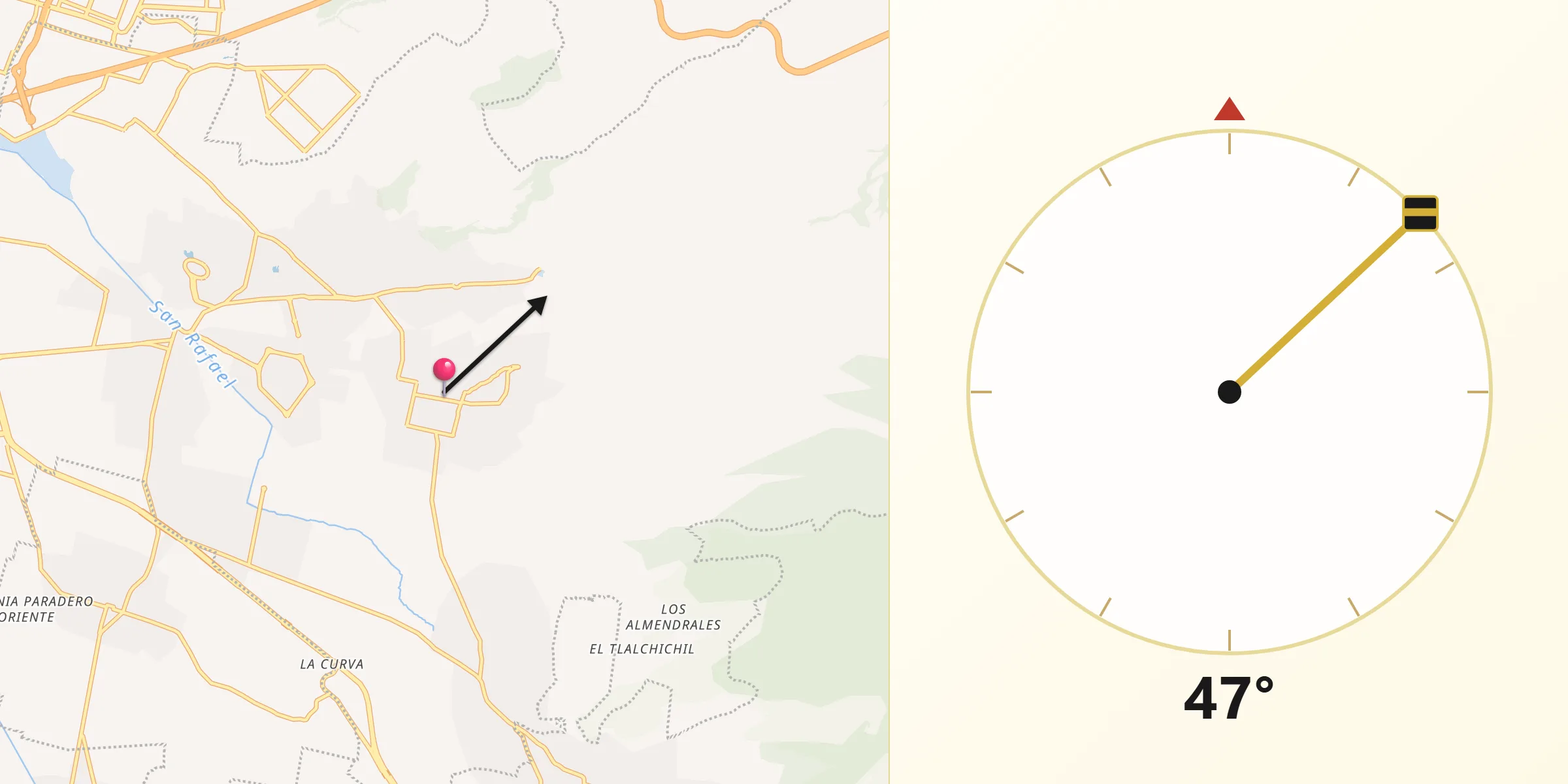 Dirección de la Qibla desde Santa María Huexoculco