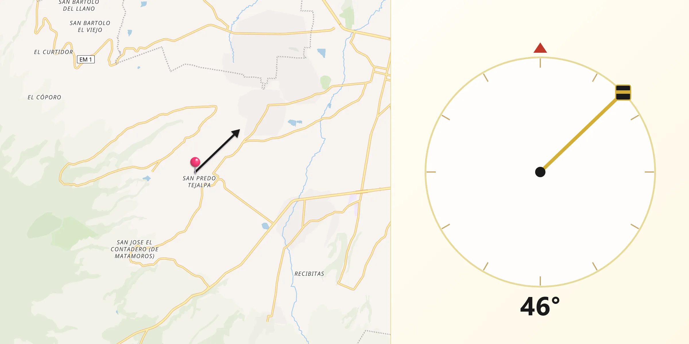Dirección de la Qibla desde San Pedro Tejalpa