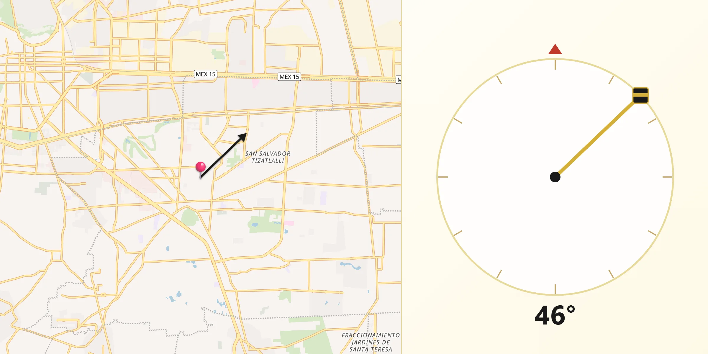 Dirección de la Qibla desde Municipio de Metepec