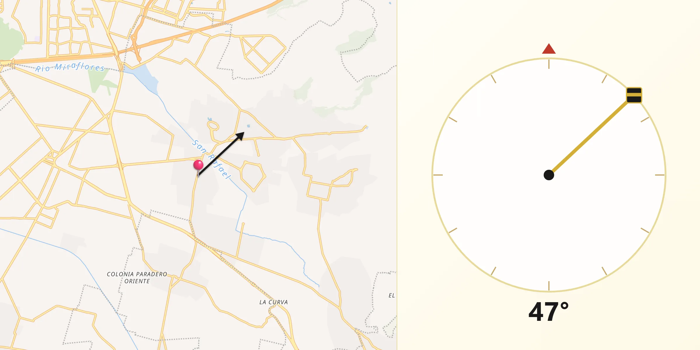 Dirección de la Qibla desde San Gregorio Cuautzingo