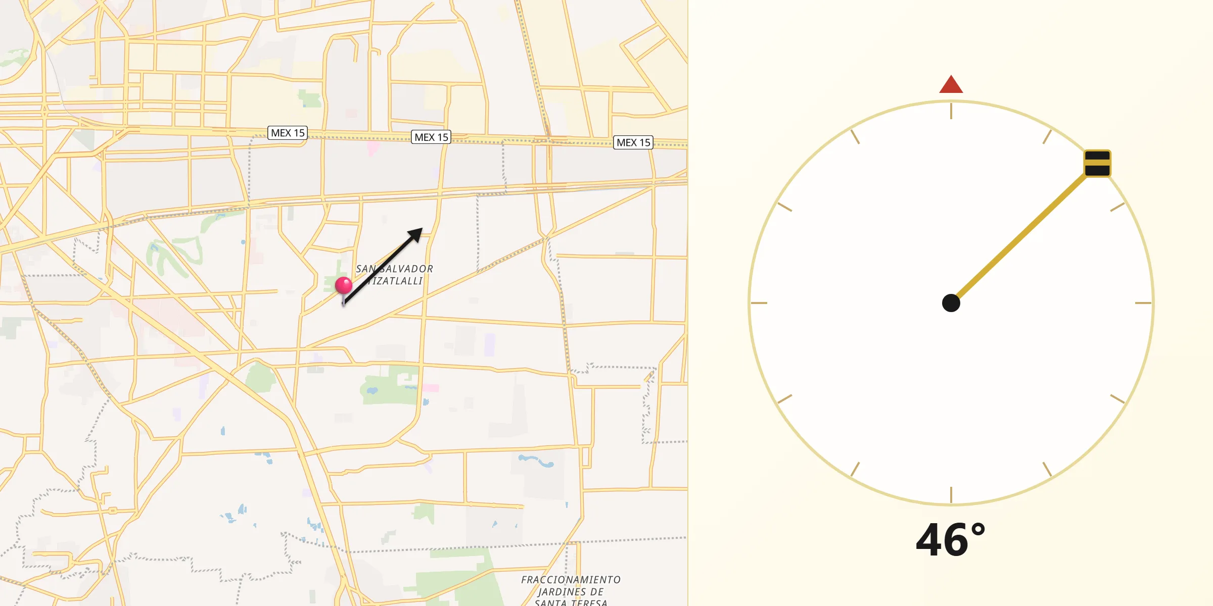 Dirección de la Qibla desde San Salvador Tizatlalli