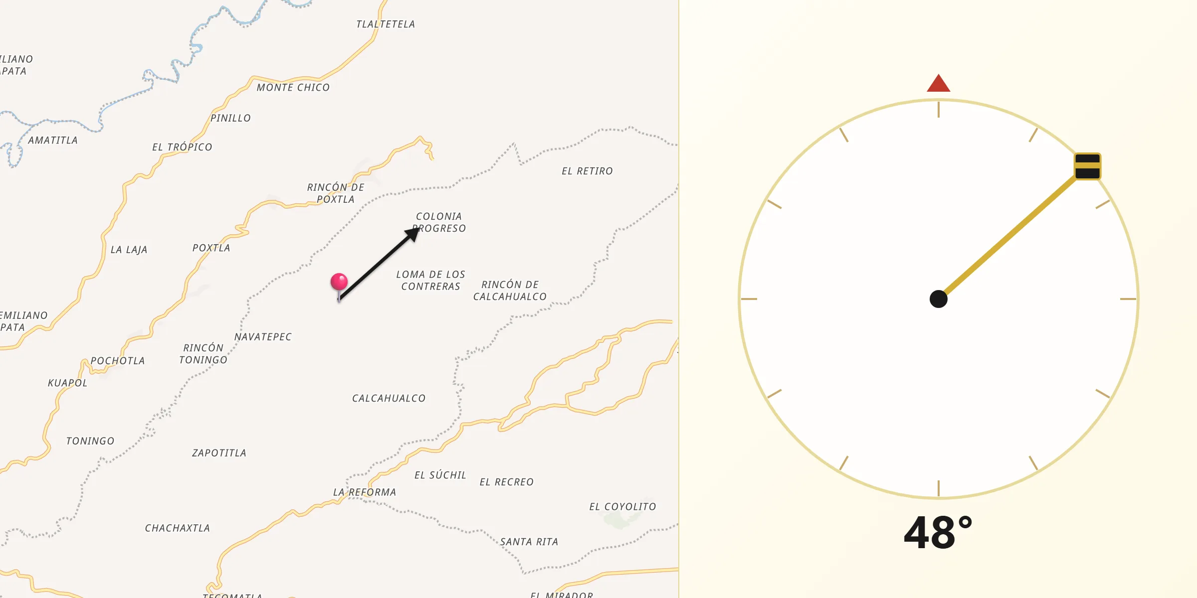Dirección de la Qibla desde Tlapala