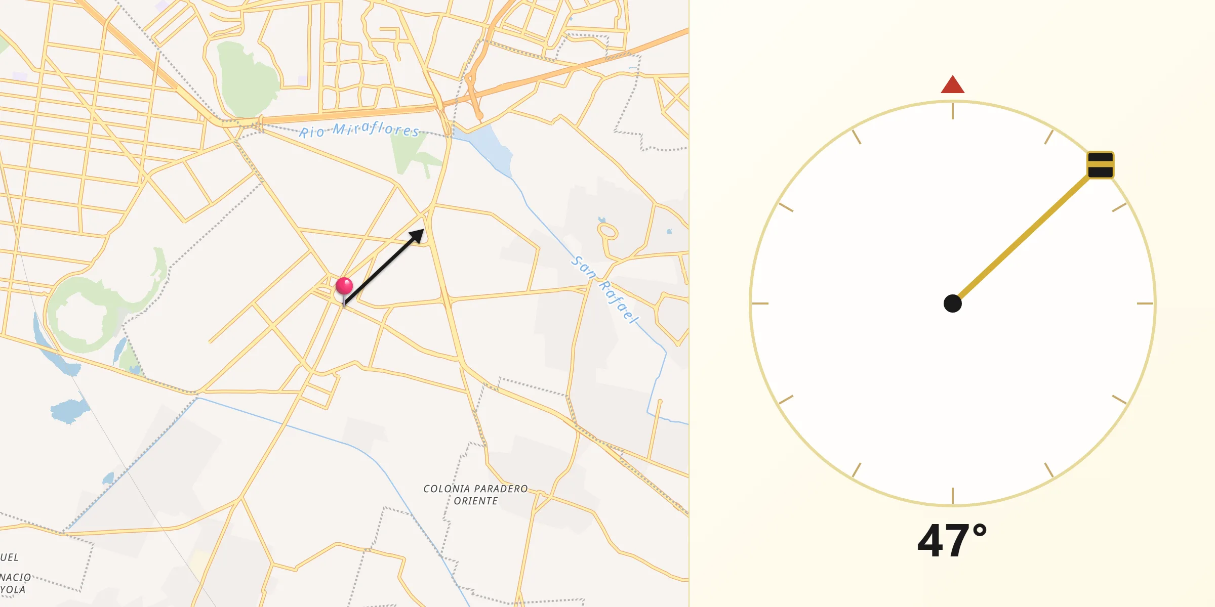 Dirección de la Qibla desde Chalco-Atenco