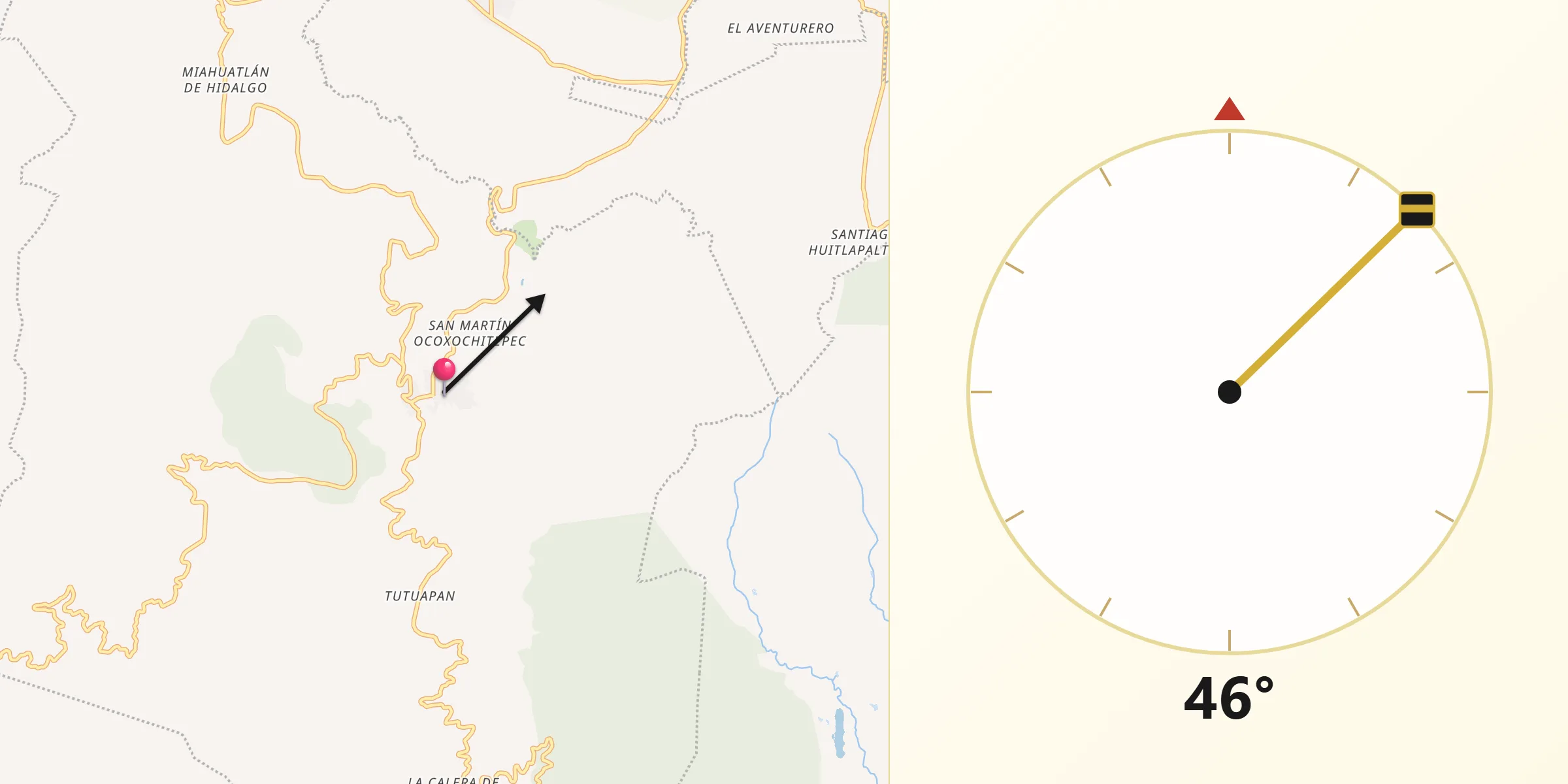 Dirección de la Qibla desde Ixtapan del Oro