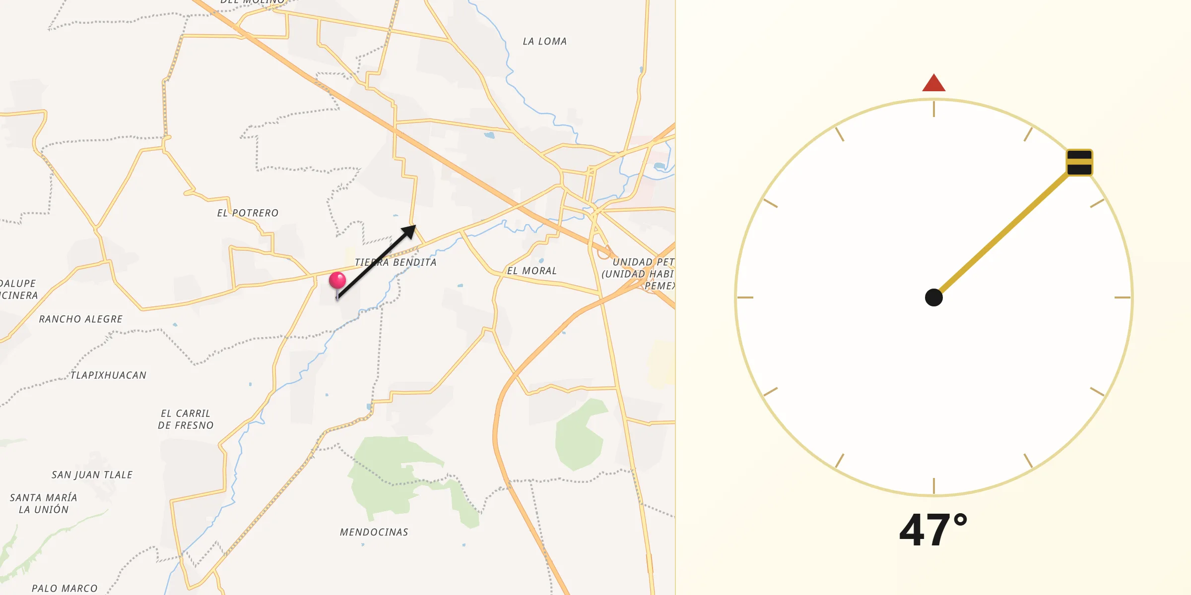 Dirección de la Qibla desde San Simón Atzitzintla