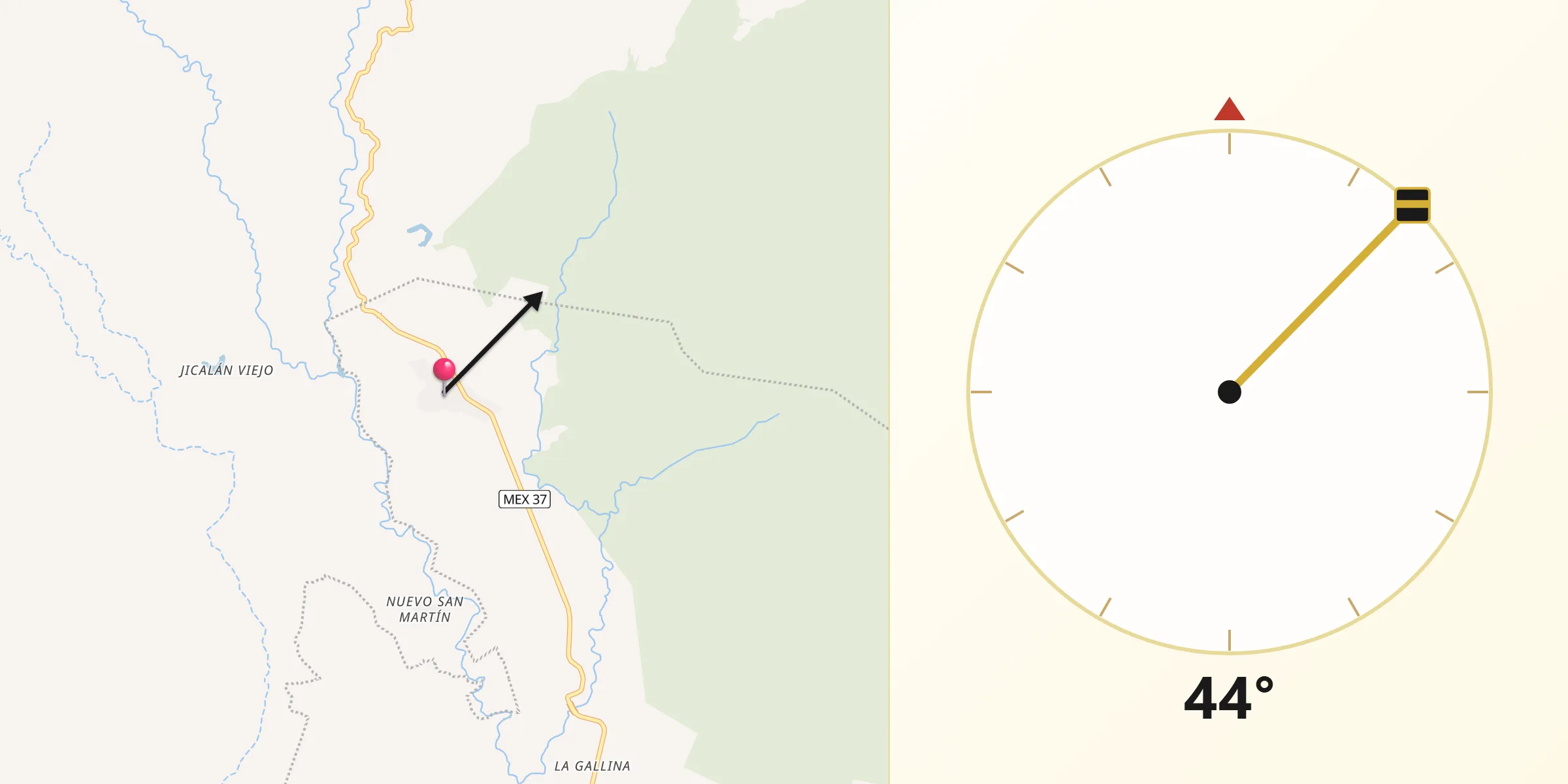 Dirección de la Qibla desde Charapendo