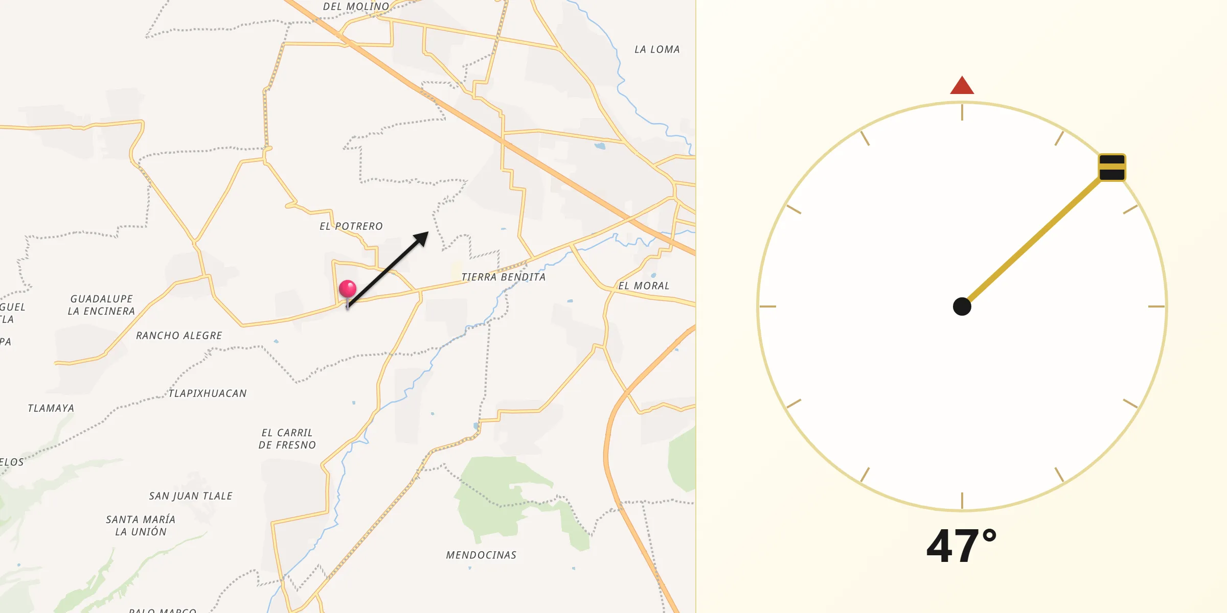Dirección de la Qibla desde San Gregorio Aztotoacan