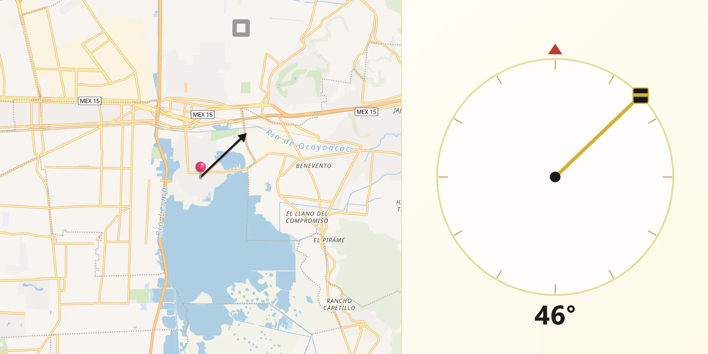 Dirección de la Qibla desde San Pedro Tultepec