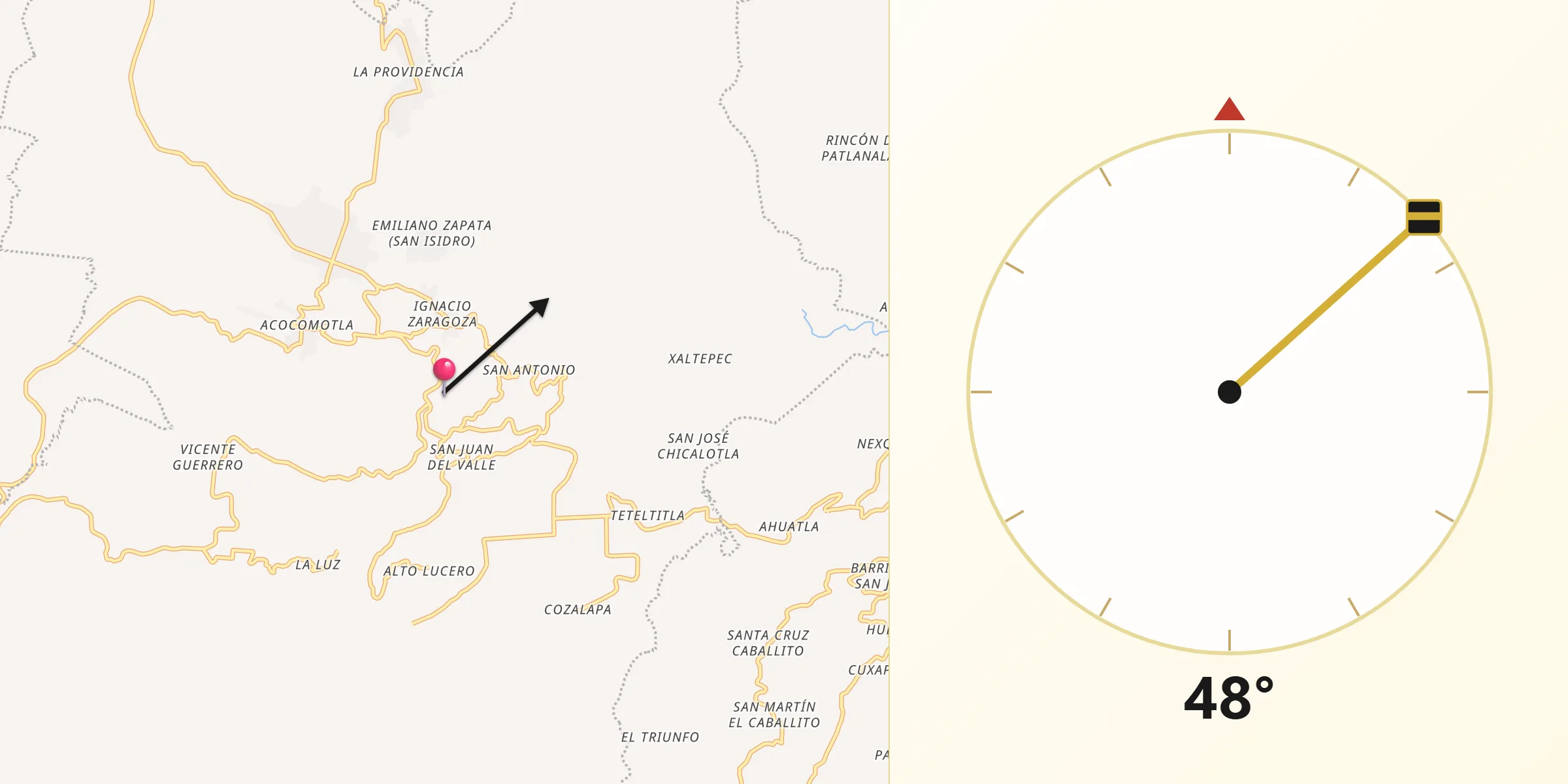 Dirección de la Qibla desde Chilchotla