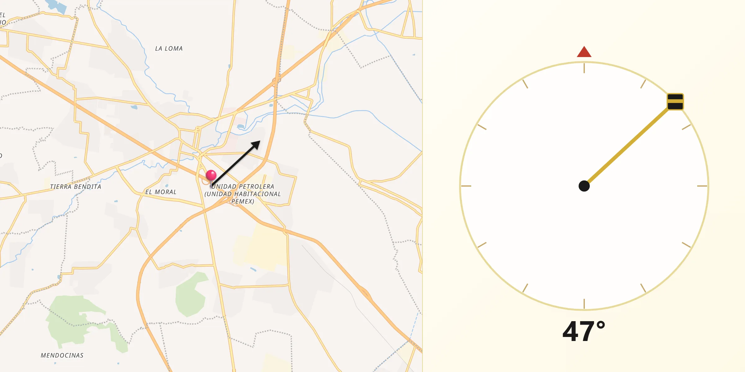 Dirección de la Qibla desde San Martín Texmelucan