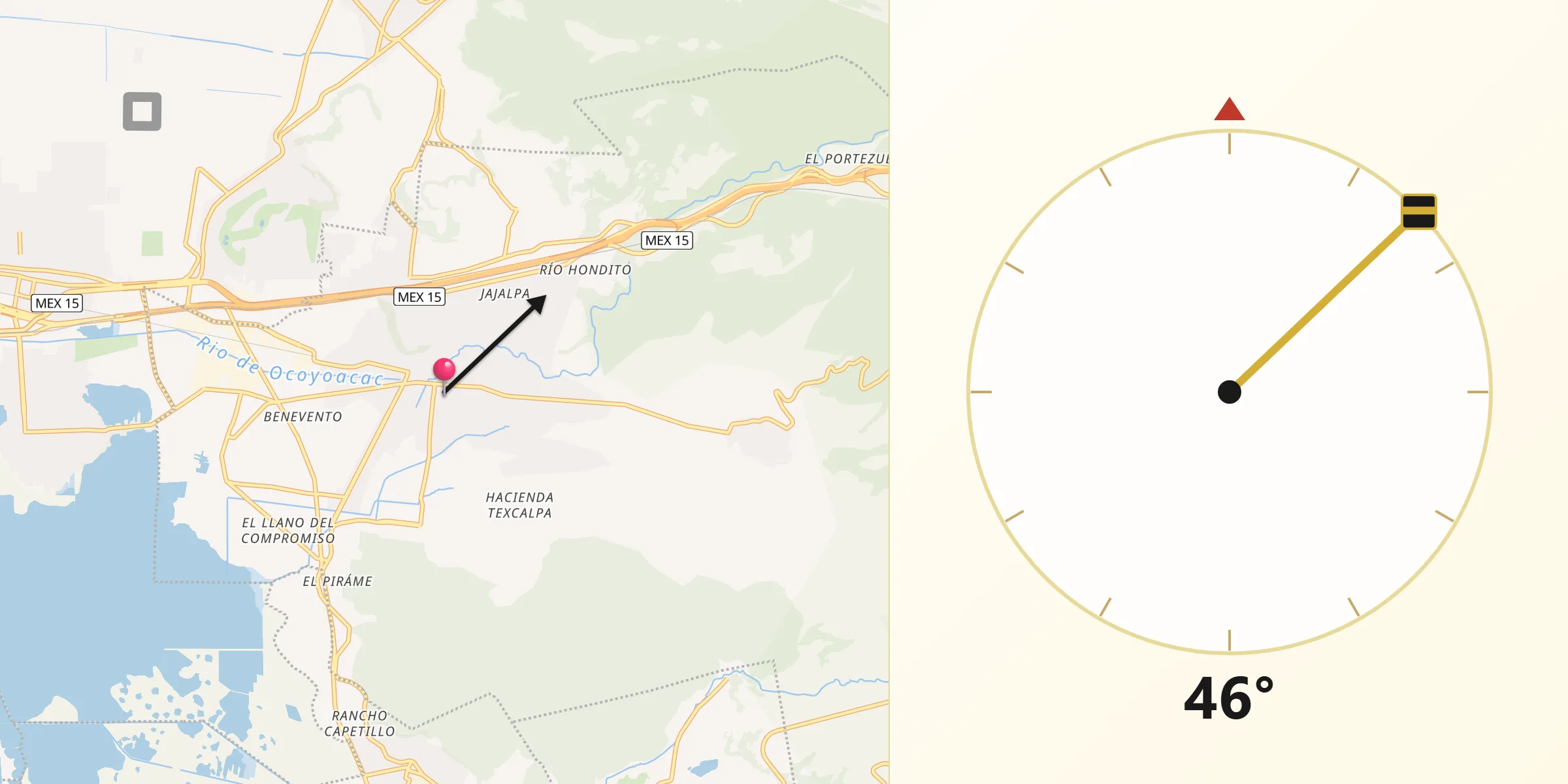 Dirección de la Qibla desde Ocoyoacac