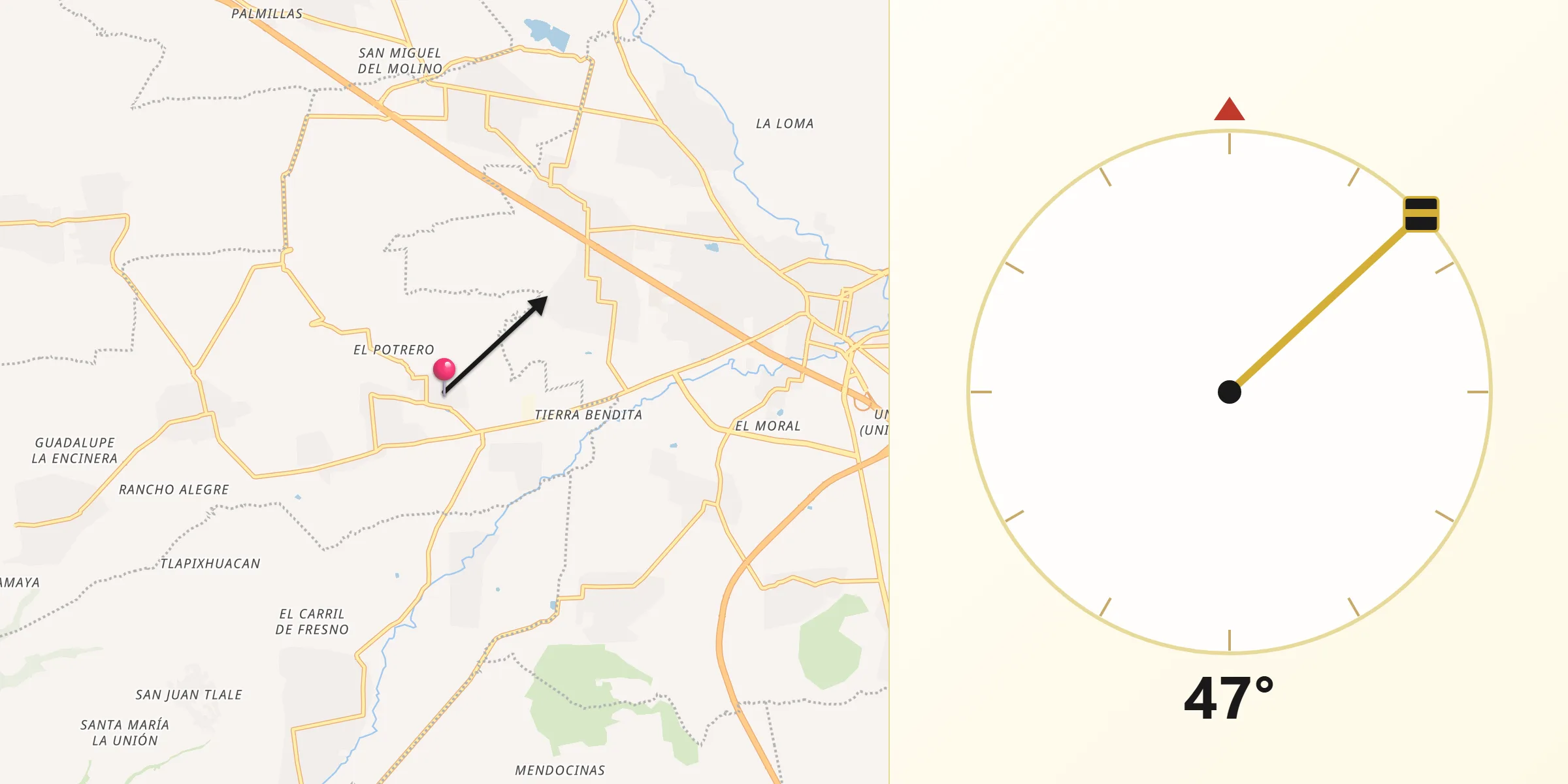 Dirección de la Qibla desde Tlacotepec de José Manzo