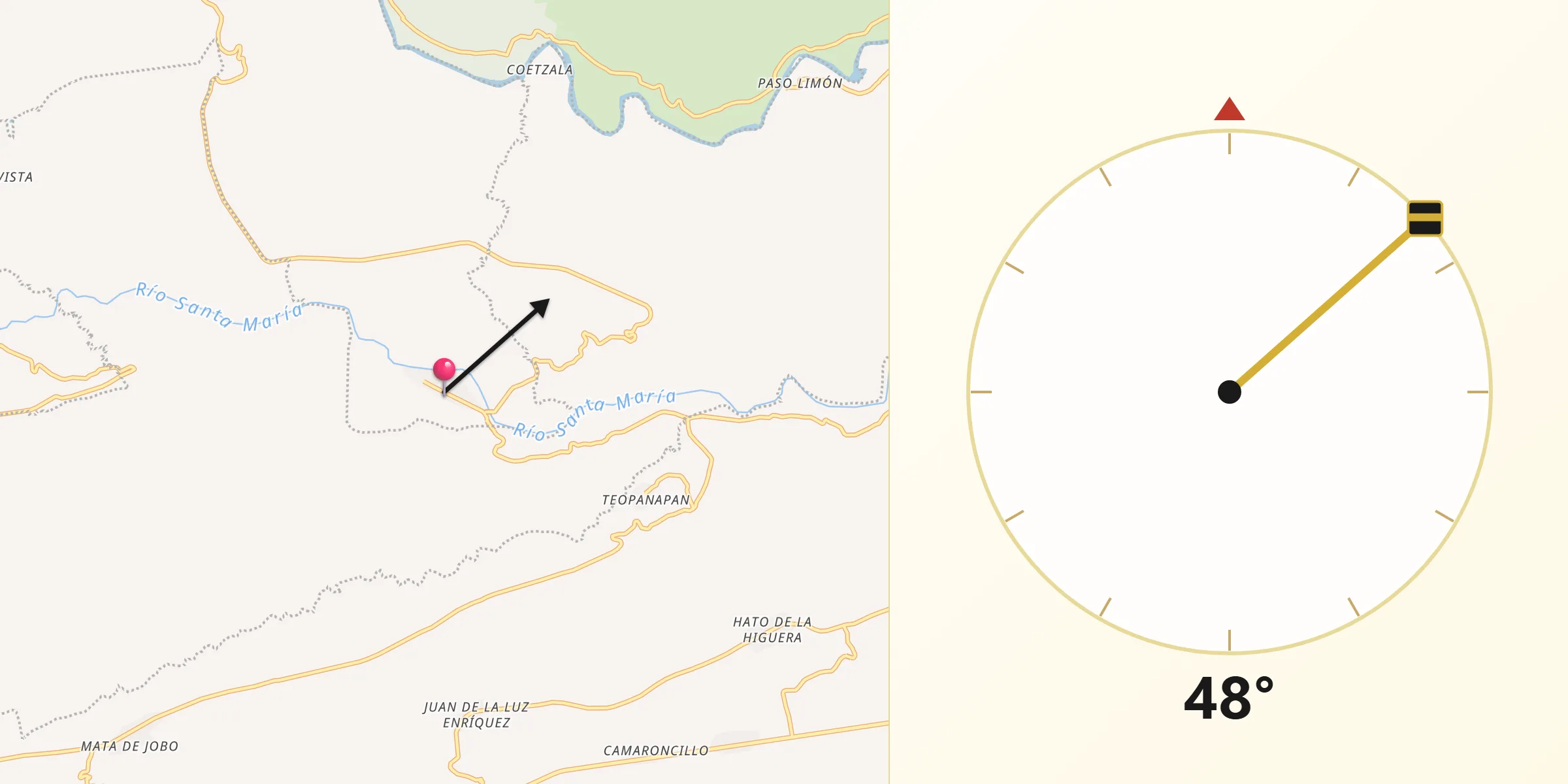 Dirección de la Qibla desde Santa María Tatetla