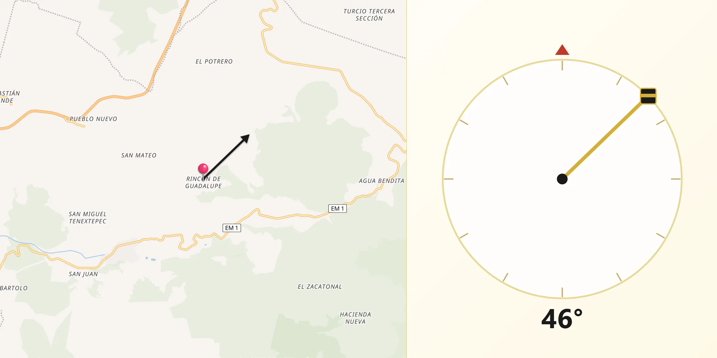 Dirección de la Qibla desde Rincón de Guadalupe