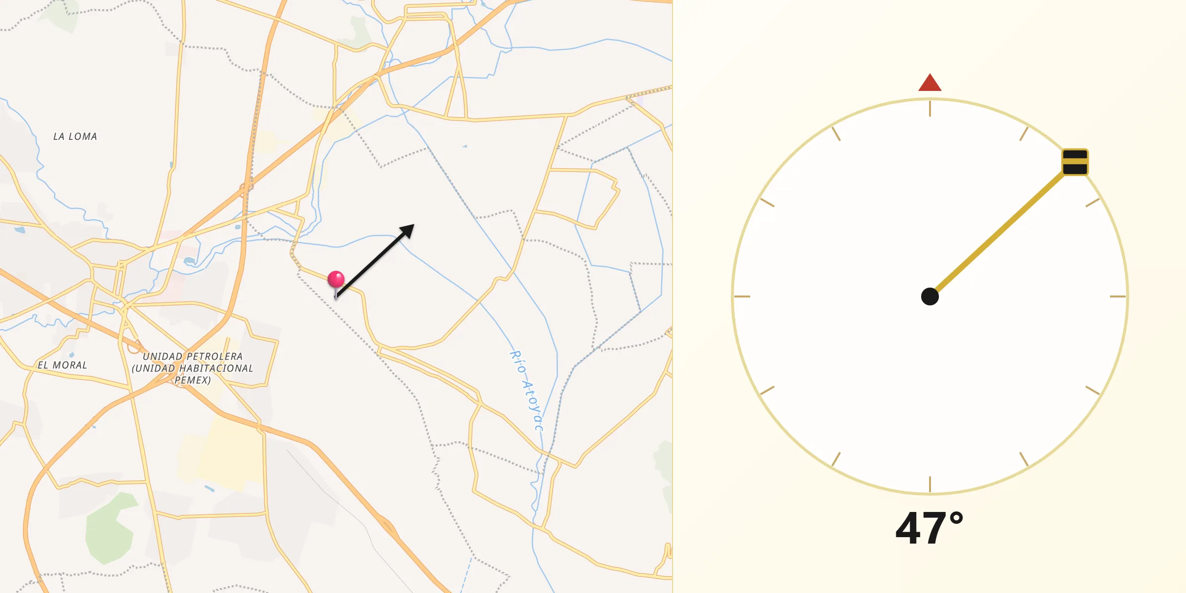 Dirección de la Qibla desde San Mateo Ayecac