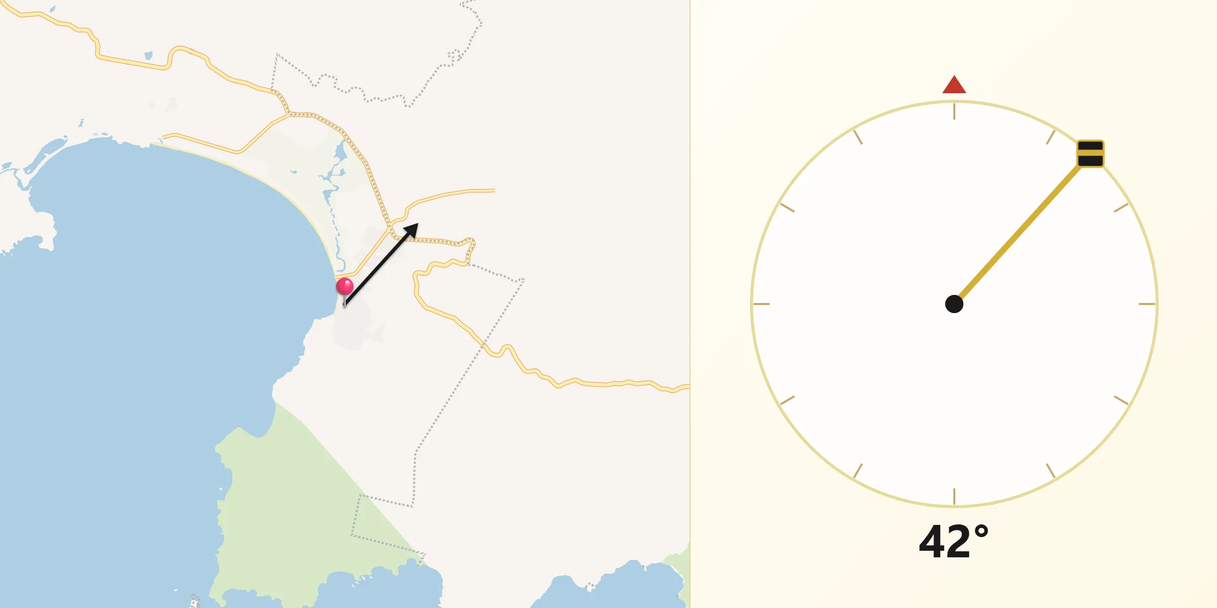 Dirección de la Qibla desde La Manzanilla