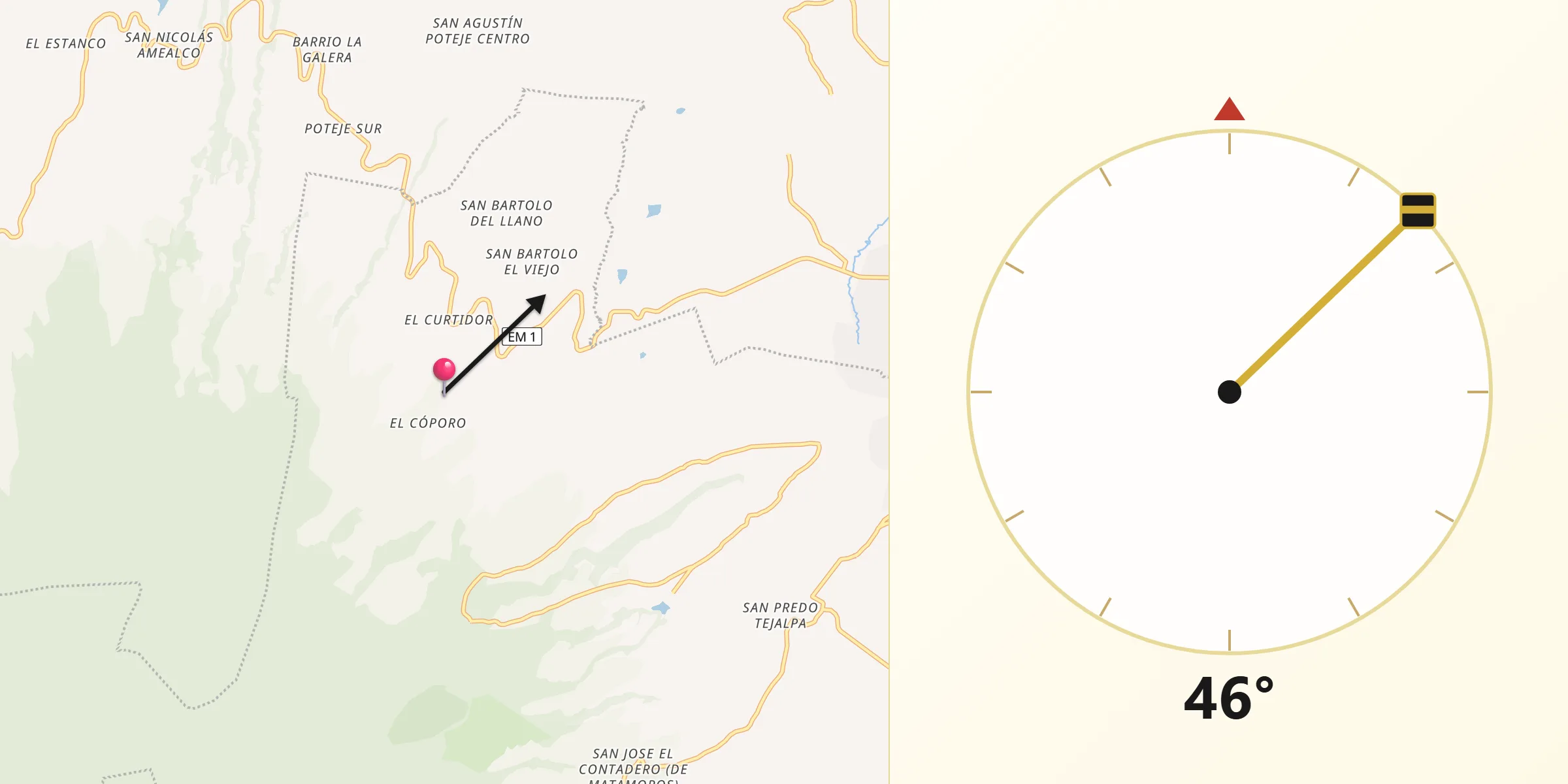 Dirección de la Qibla desde El Cóporo
