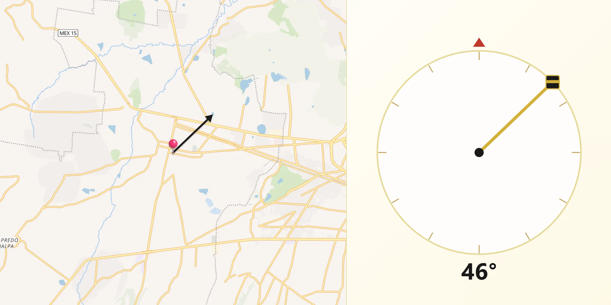 Dirección de la Qibla desde Zinacantepec