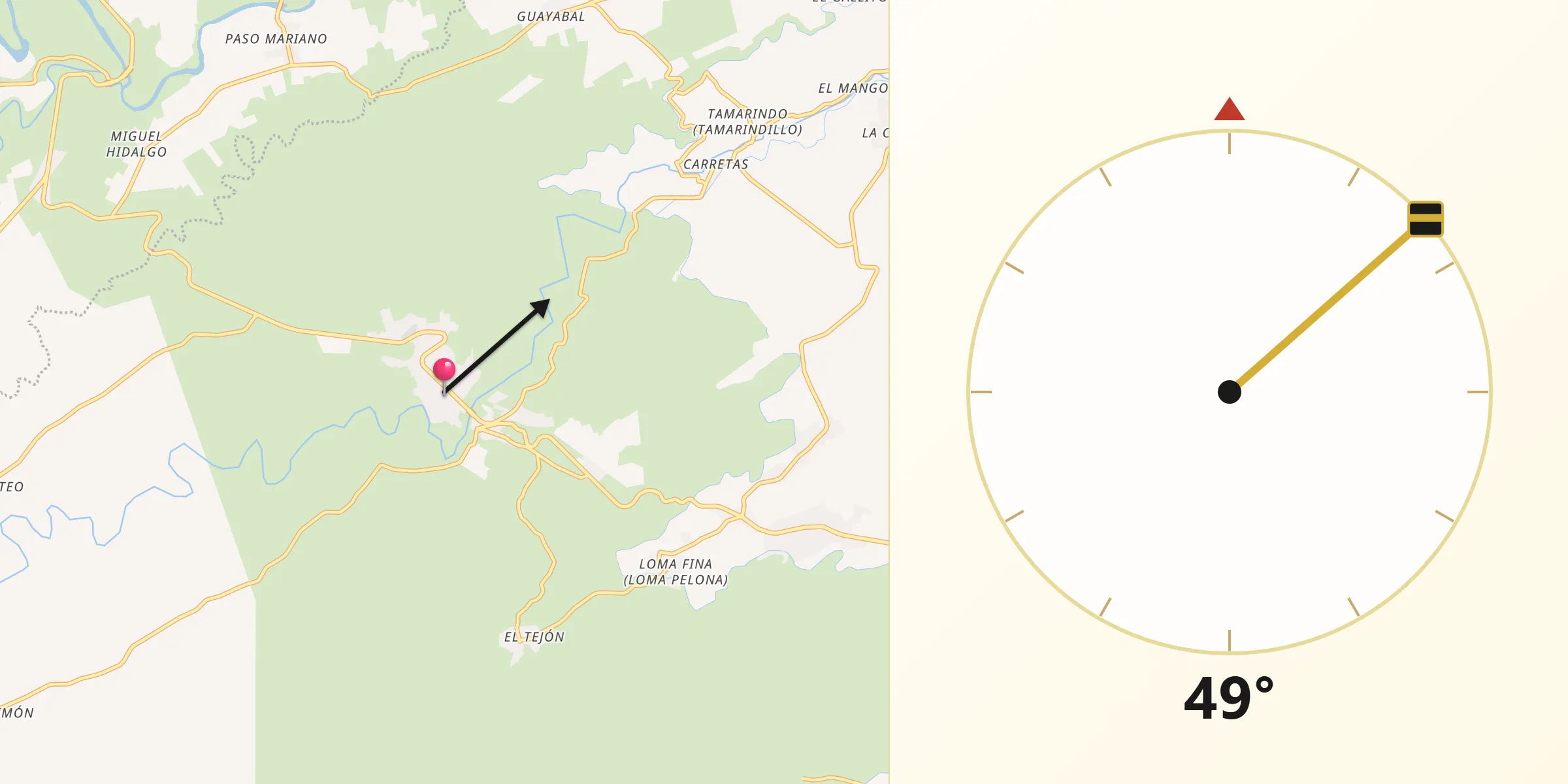 Dirección de la Qibla desde Paso de Ovejas