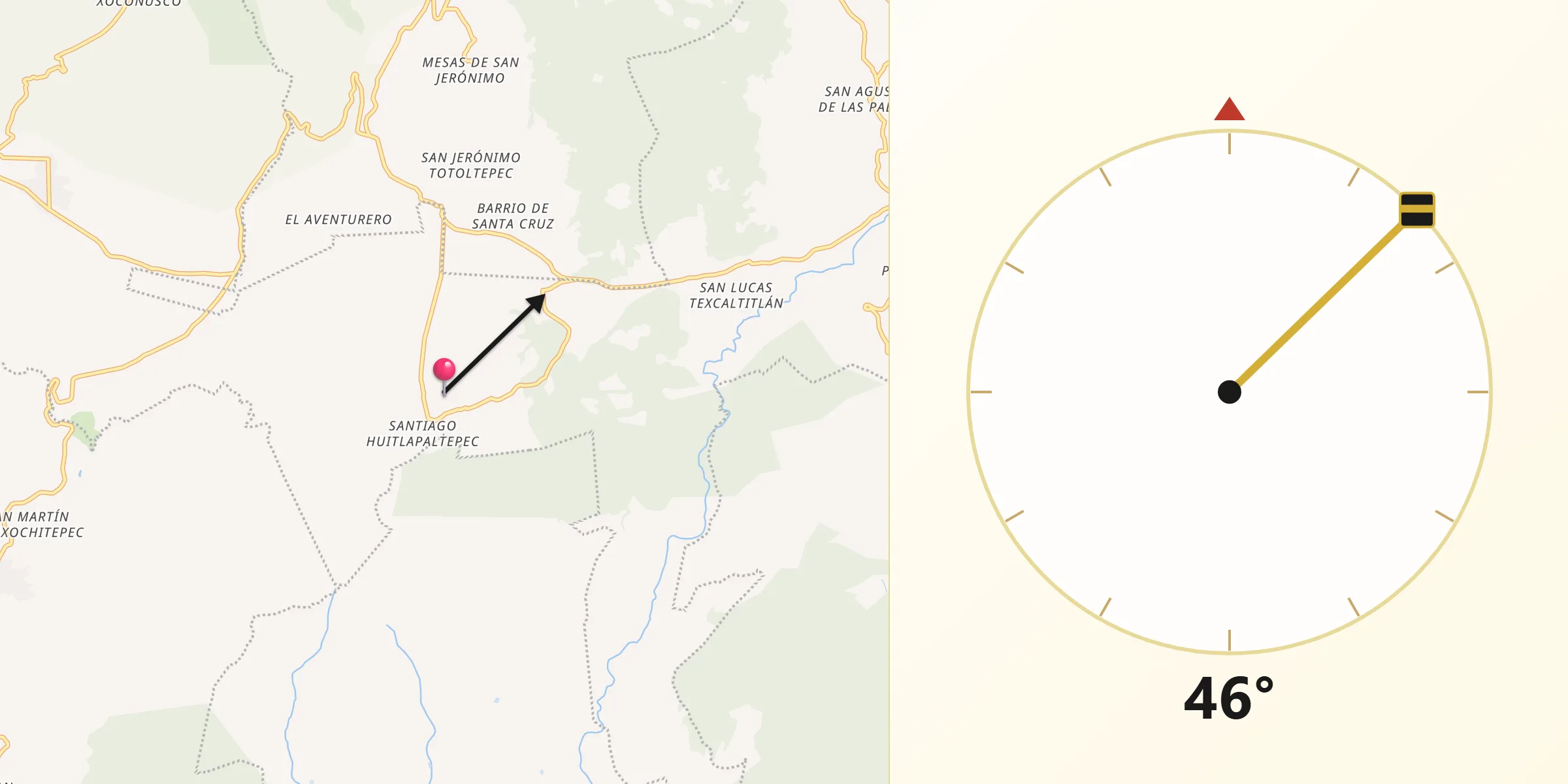 Dirección de la Qibla desde Santiago Huitlapaltepec