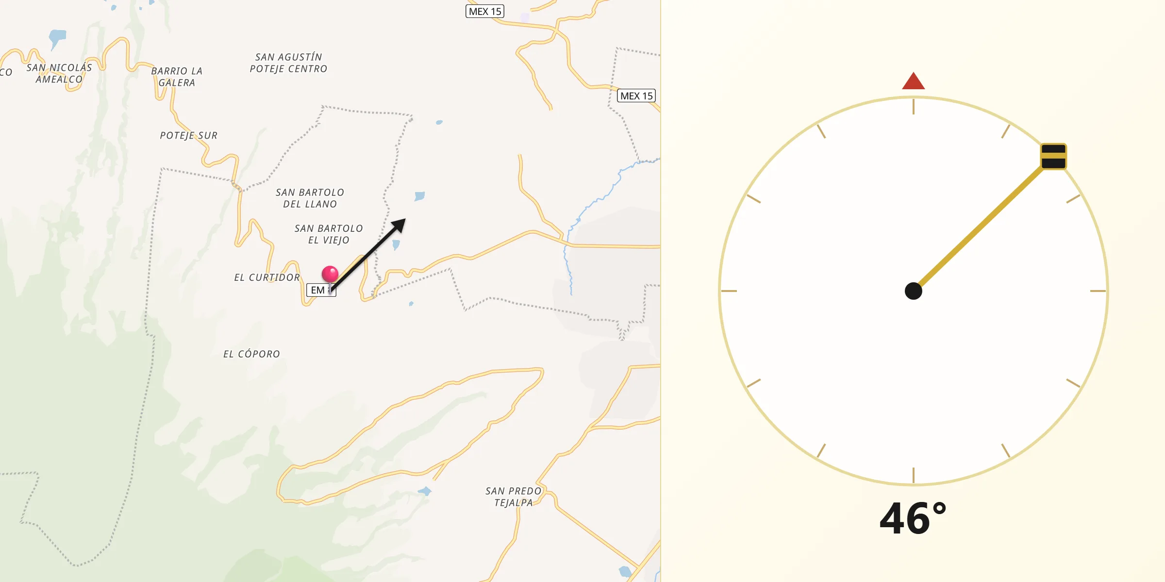 Dirección de la Qibla desde Santa María del Monte